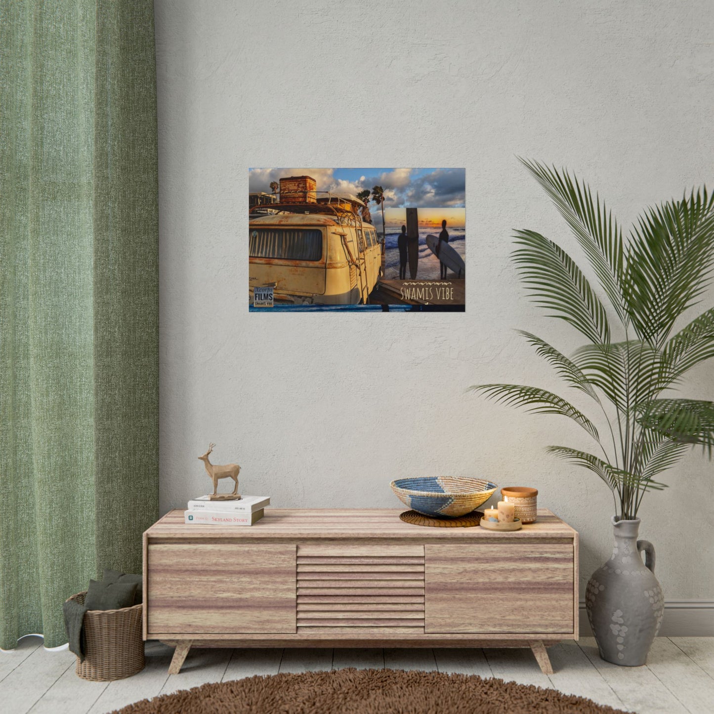 Surf Sunset Poster – Swamis Vibe Vintage Surfer Van Beach Wall Art 20x30 Poster