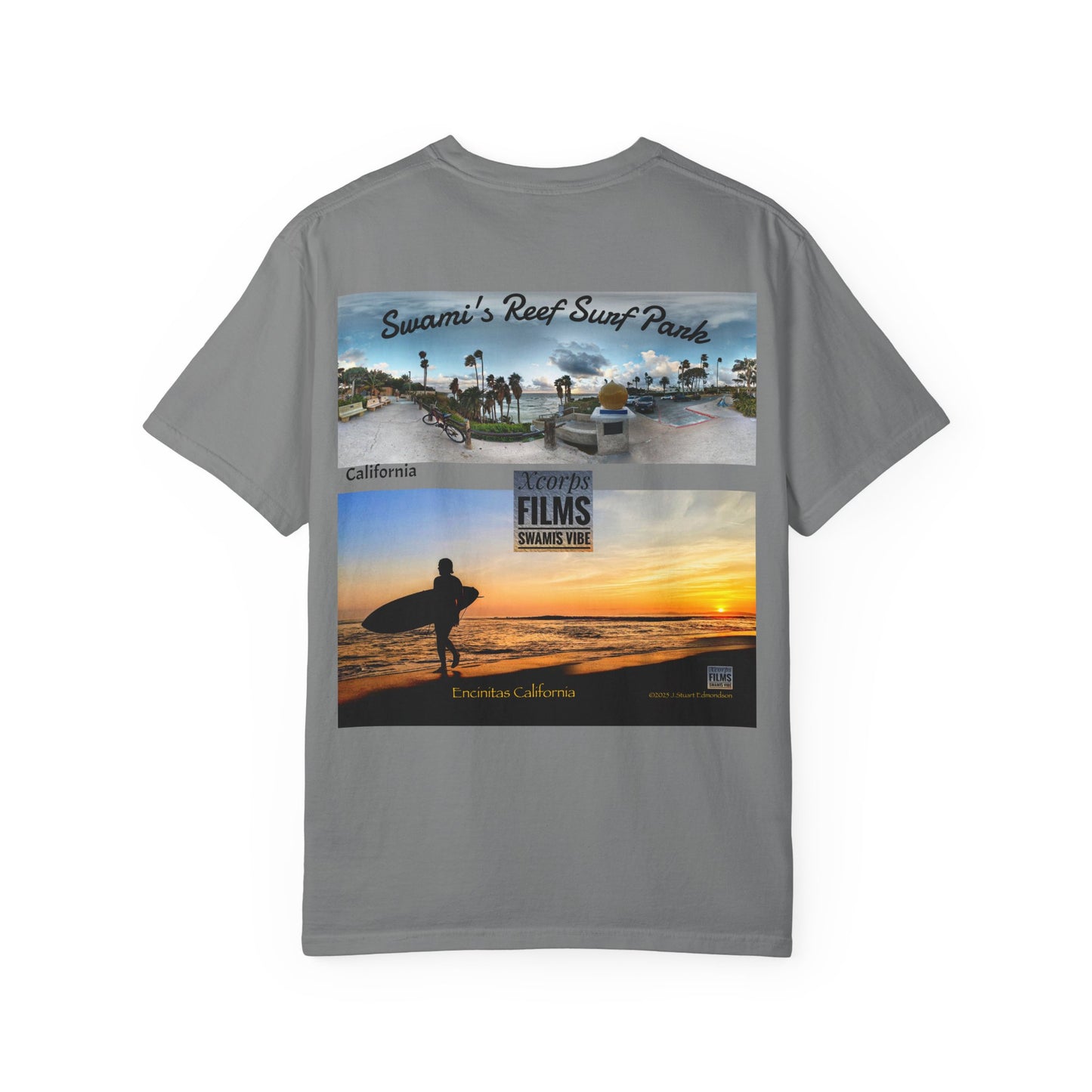 Swamis Vibe Xcorps Films Encinitas California JSE Designs #1241 Swamis Reef Surf Park Unisex T Panorama  Surf-Inspired Unisex T-Shirt, Beach Wear, Vacation Souvenir, Summer Gift, Ocean Lover's Apparel, Surfing Memories Shirt