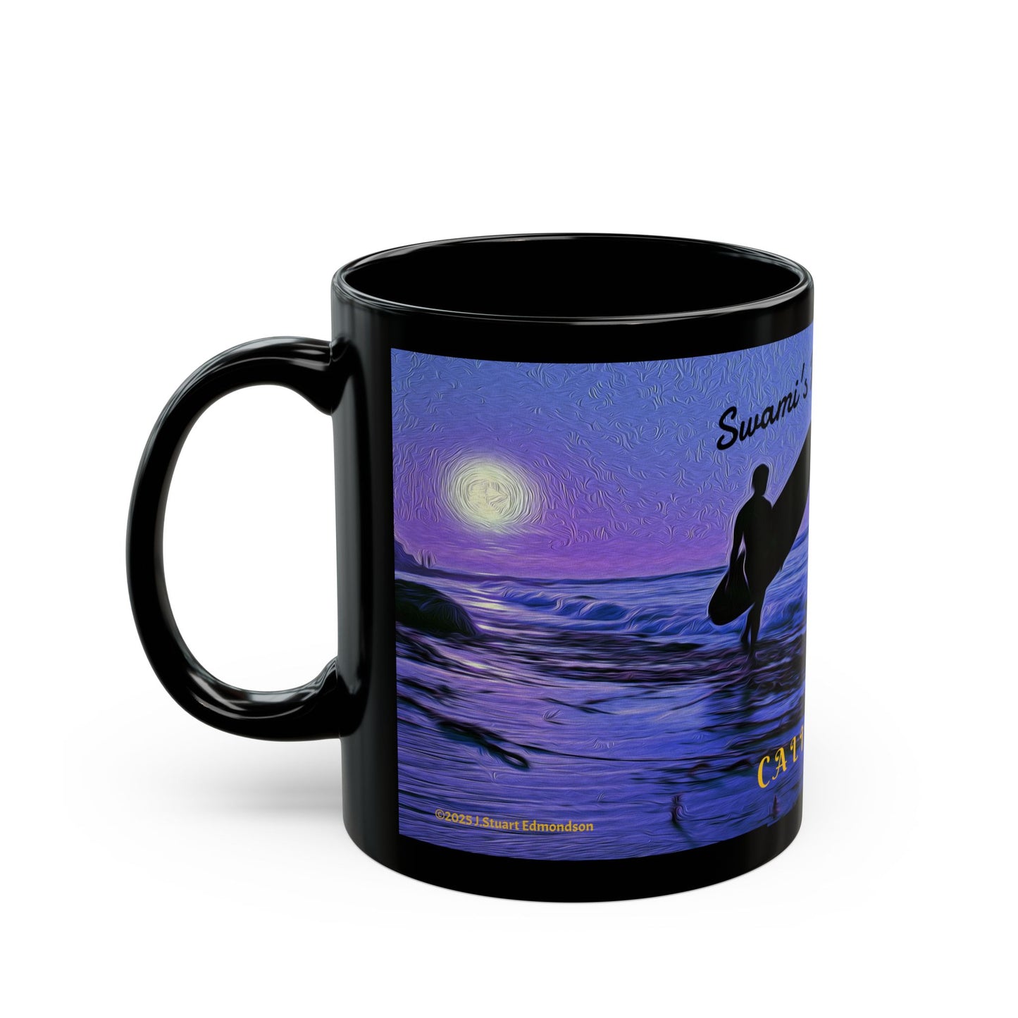 Swamis Vibe Encinitas California JSE Designs #7. Swamis Vibe Purple Surfer Ceramic Mug Surf's Up Black Mug, Swami's Reef Surf Park Coffee Cup, Ocean Lover Gift, Beach House Decor, California Surfing Mug, Adventure Drinkware