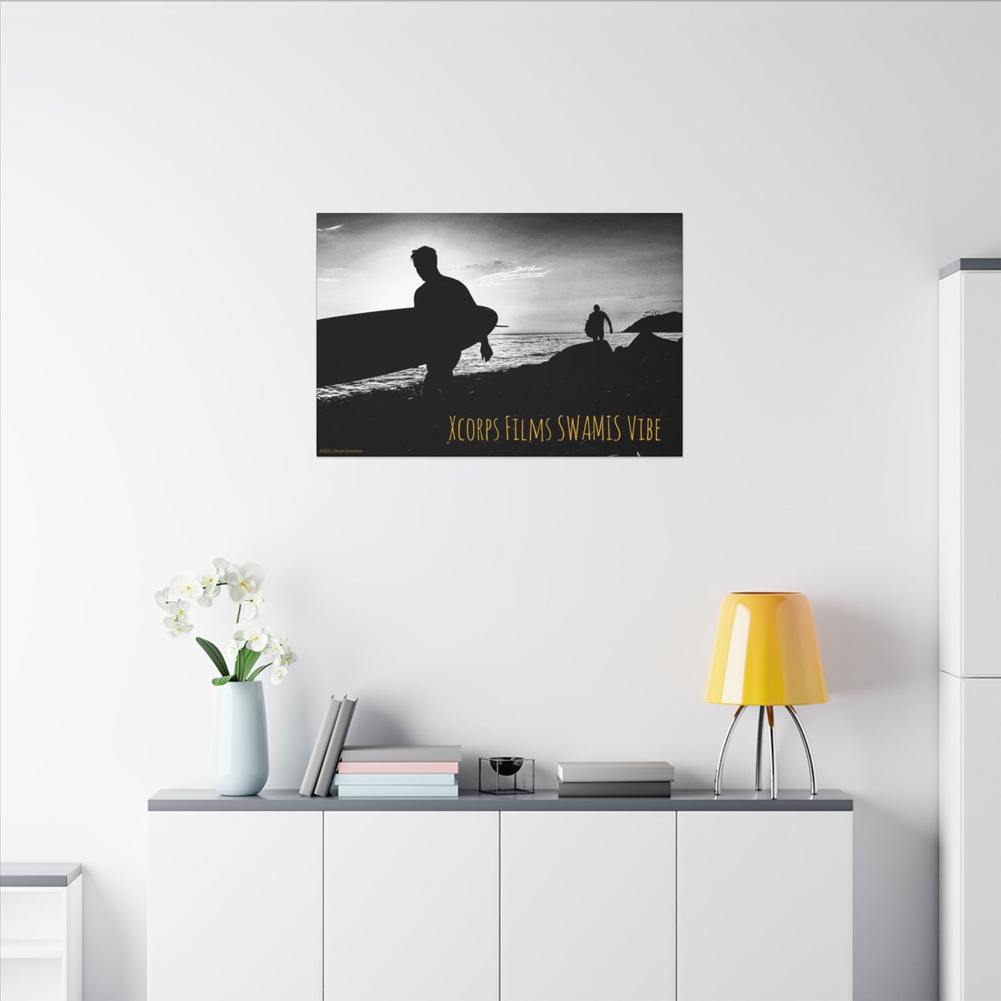 Swamis Vibe Encinitas California JSE Photograph #1029 Swamis Surfers Silhouettes Surfing Art Print, Black-and-White Canvas Wall Decor, Beach Vibe, Surf Culture Home Decoration, Gift for Surfers, Beach Lovers