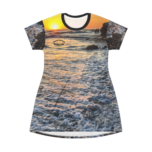 Swamis Vibe Sunset Surf Beach T Dress #9. Artistic Nature California Shoreline T-Shirt Dress Sunset Beach T-Shirt Dress, Vacation Outfit, Summer Dress, Beachwear, Casual Dress, Gift for Her