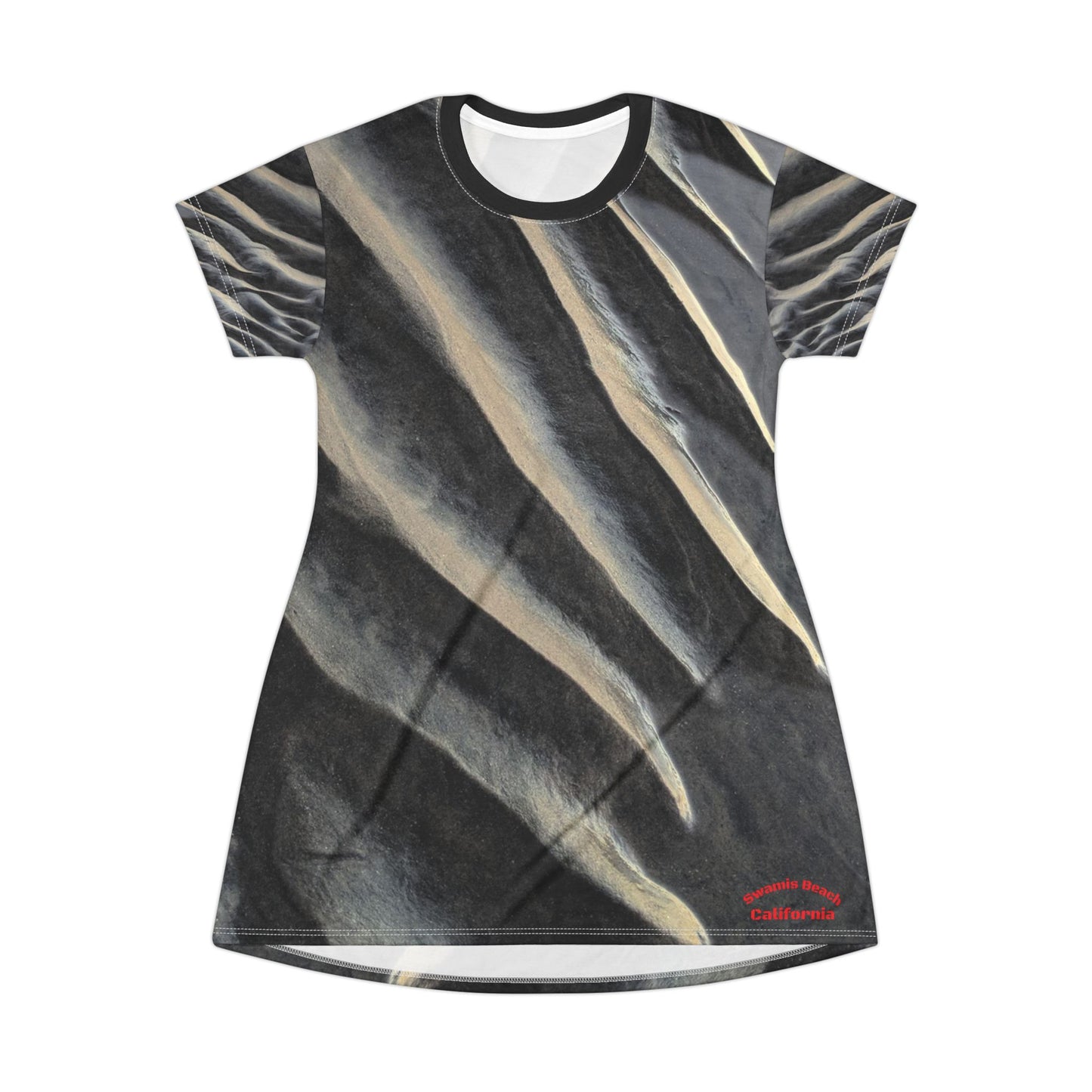 Swamis Vibe Sand Ripple T-Shirt Beach Dress #12. Low Tide Coastal Scenes Artistic Nature T-Shirt Dress Chic Abstract Sand Ripple Dress, Stylish Casual Wear, Unique Art Dress, Summer Fashion, Trendy Outfit for Women, Everyday Comfort