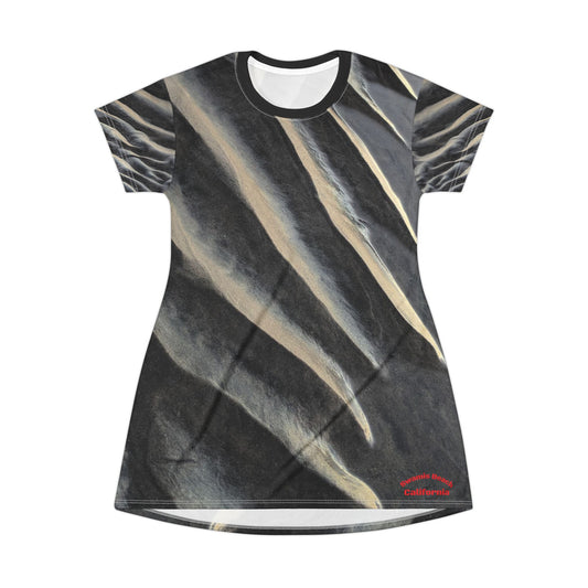 Swamis Vibe Sand Ripple T-Shirt Beach Dress #12. Low Tide Coastal Scenes Artistic Nature T-Shirt Dress Chic Abstract Sand Ripple Dress, Stylish Casual Wear, Unique Art Dress, Summer Fashion, Trendy Outfit for Women, Everyday Comfort