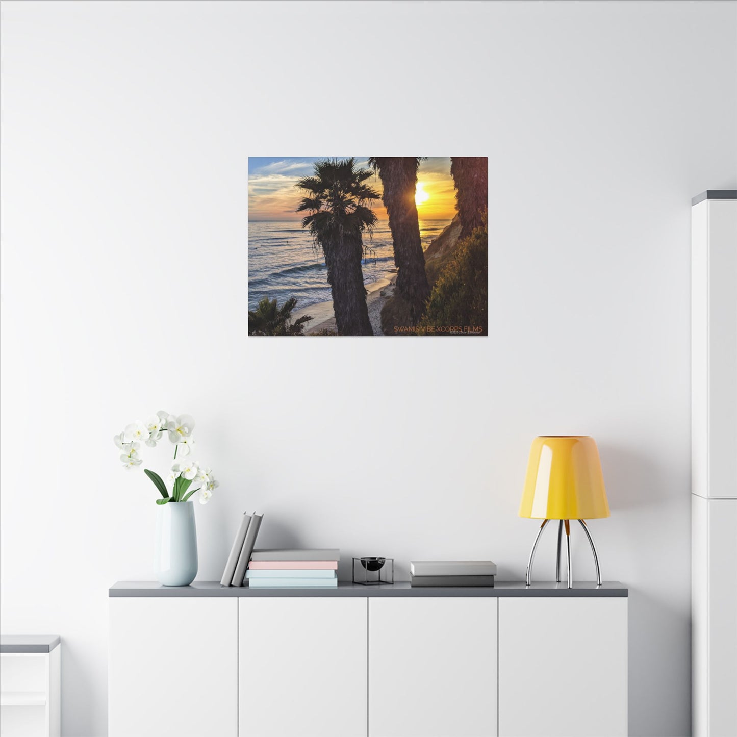Swamis Vibe Encinitas California JSE Photograph #102 Swamis Sunset Palms and Waves Coastal Sunset Canvas Print, Wall Art, Beach Decor, Home Decor, Nature Wall Art, Tropical Print