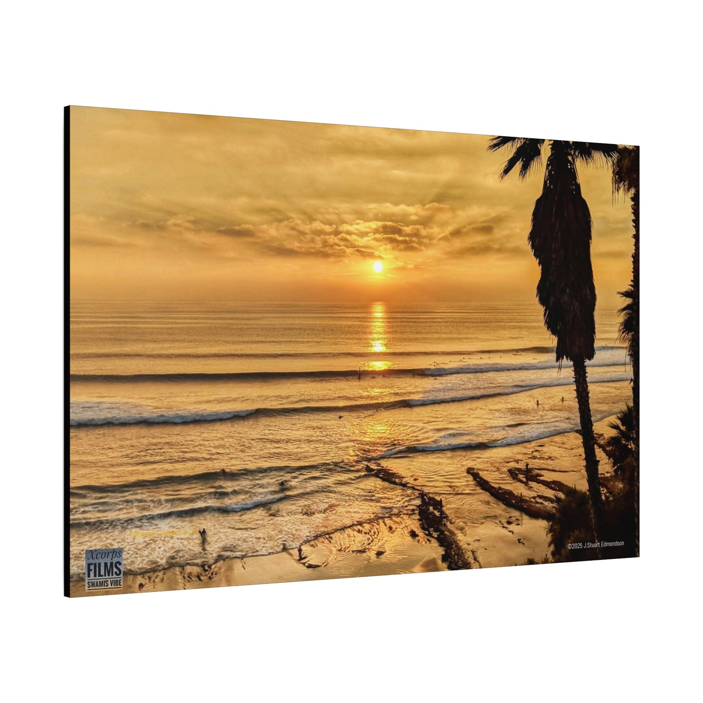 Swamis Vibe Encinitas California JSE Photograph #339 Swamis Sunset Gold Stretched Canvas Art, Sunset Beach Decor, Coastal Wall Art, Ocean Landscape Print, Tropical Home Decoration, Beach Lover Gift
