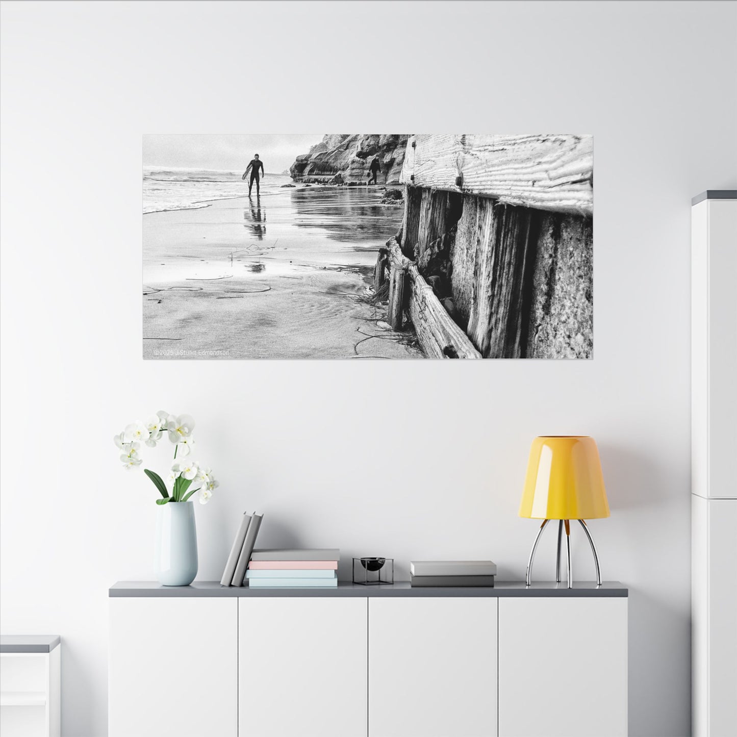 Swamis Vibe Encinitas California JSE Photograph #1221 Surfer on Swamis Beach BW Surfing Wall Art Print, Black and White Coastal Decor, Beach Lover Gift, Home Office Artwork, Surfer Canvas