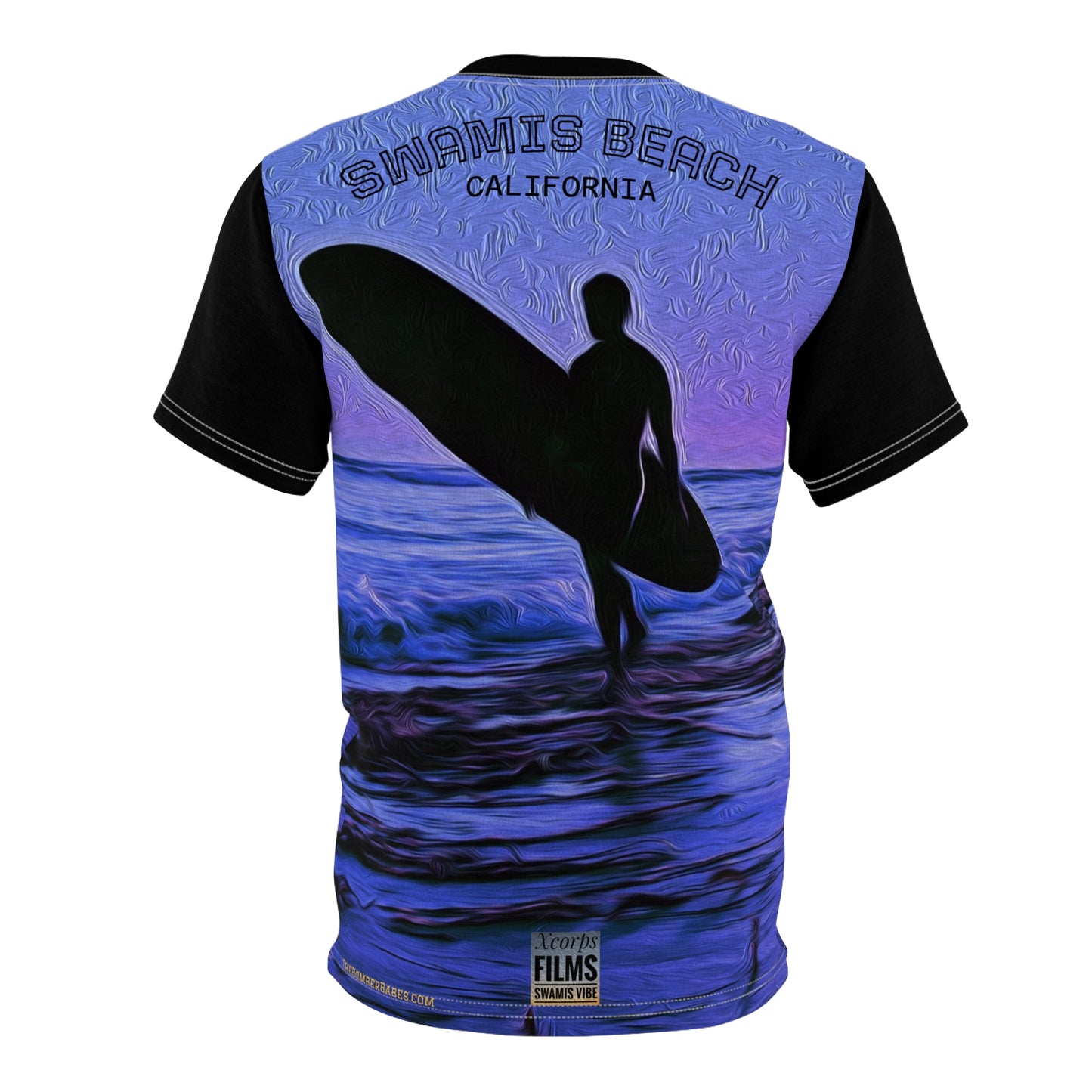 Swamis Vibe Encinitas California JSE Designs #3. Purple Moon Surfer Moonlit Ocean Unisex Tee, Artistic Graphic T-Shirt, Beach Lover Gift, Summer Wear, Unique Casual Top