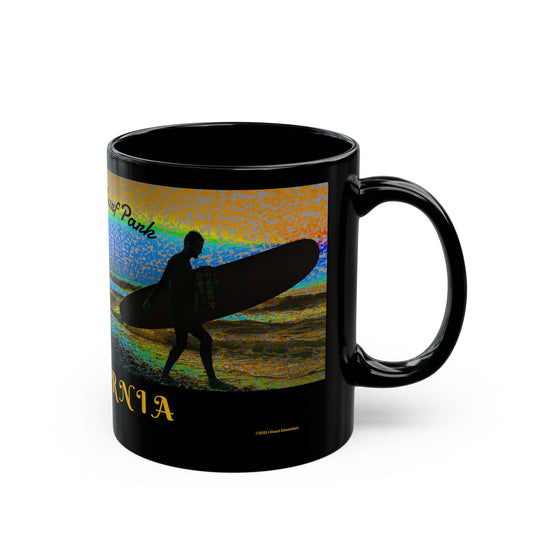 Swamis Vibe Encinitas California JSE Sunset Surf Designs #6 Xcorps Films Swamis Vibe Ceramic Mug California Surfing Mug, Black Ceramic Coffee Cup, Beach Lover Gift, Surfboard Artwork, Swami's Reef Surf, Unique Coffee Mug