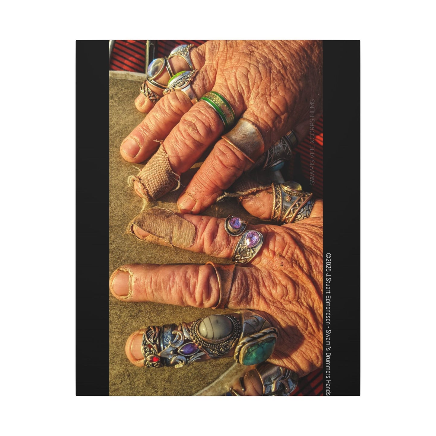 Swamis Vibe Encinitas California JSE Photograph #1253 Swamis Drummer Hands Artistic Canvas Wall Art, Bohemian Home Decor, Unique Gift for Art Lovers, Vibrant Pop Culture Design, Studio Display