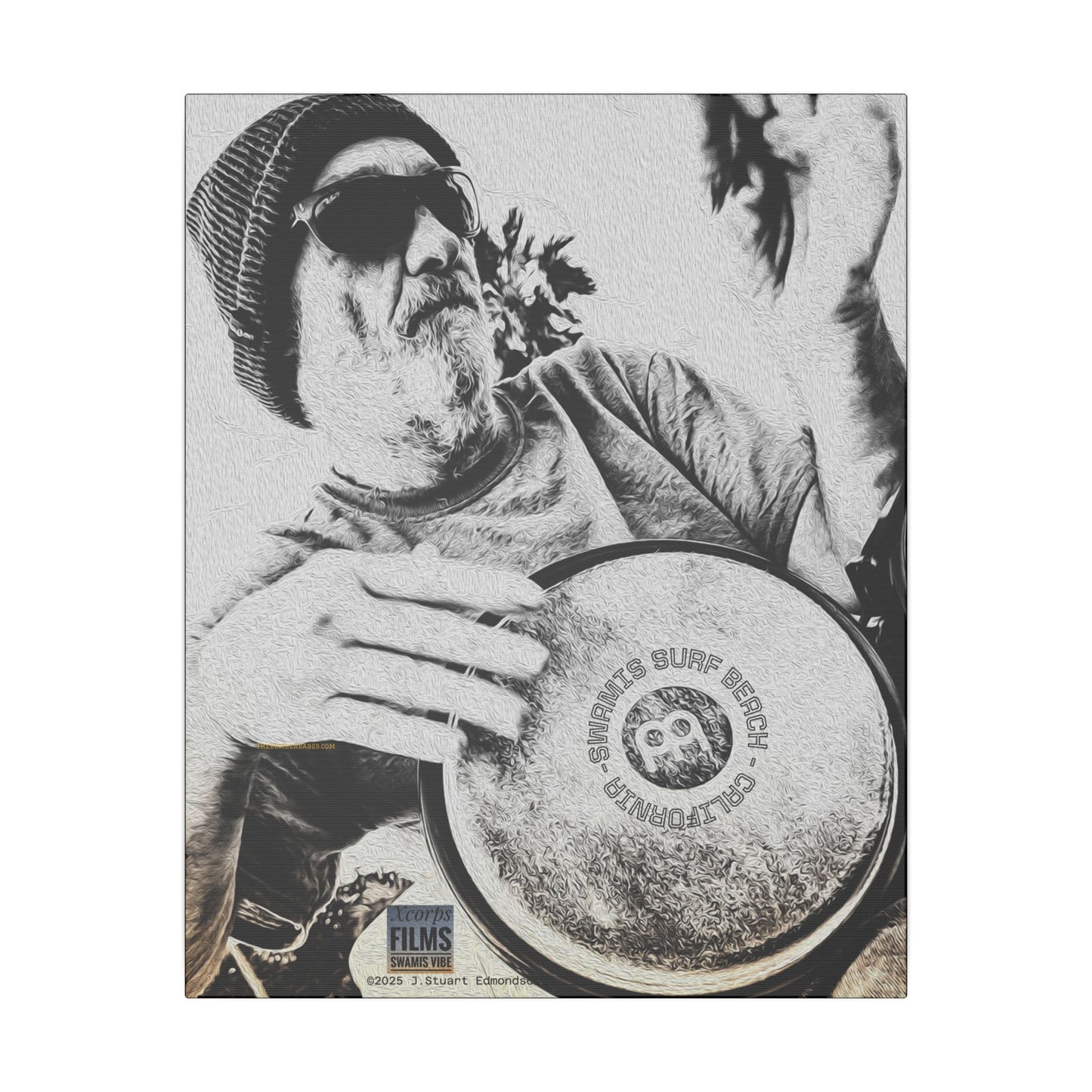 Swamis Vibe Encinitas California JSE Designs #124. Drum Beat Canvas Boxed Photo Prints- San Diego, California Surfing Beach Design, Drummer, Musician