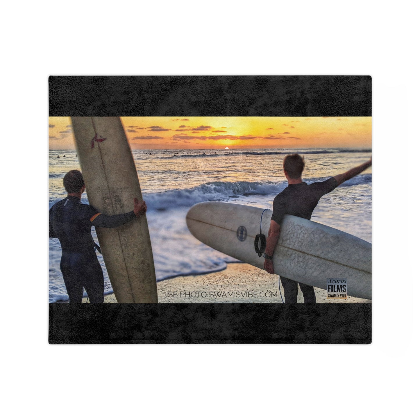 Swamis Vibe Encinitas California JSE Designs Surfer Sunset Blanket #1. Microfiber Blanket - Swamis Vibe Surfing Beach Design