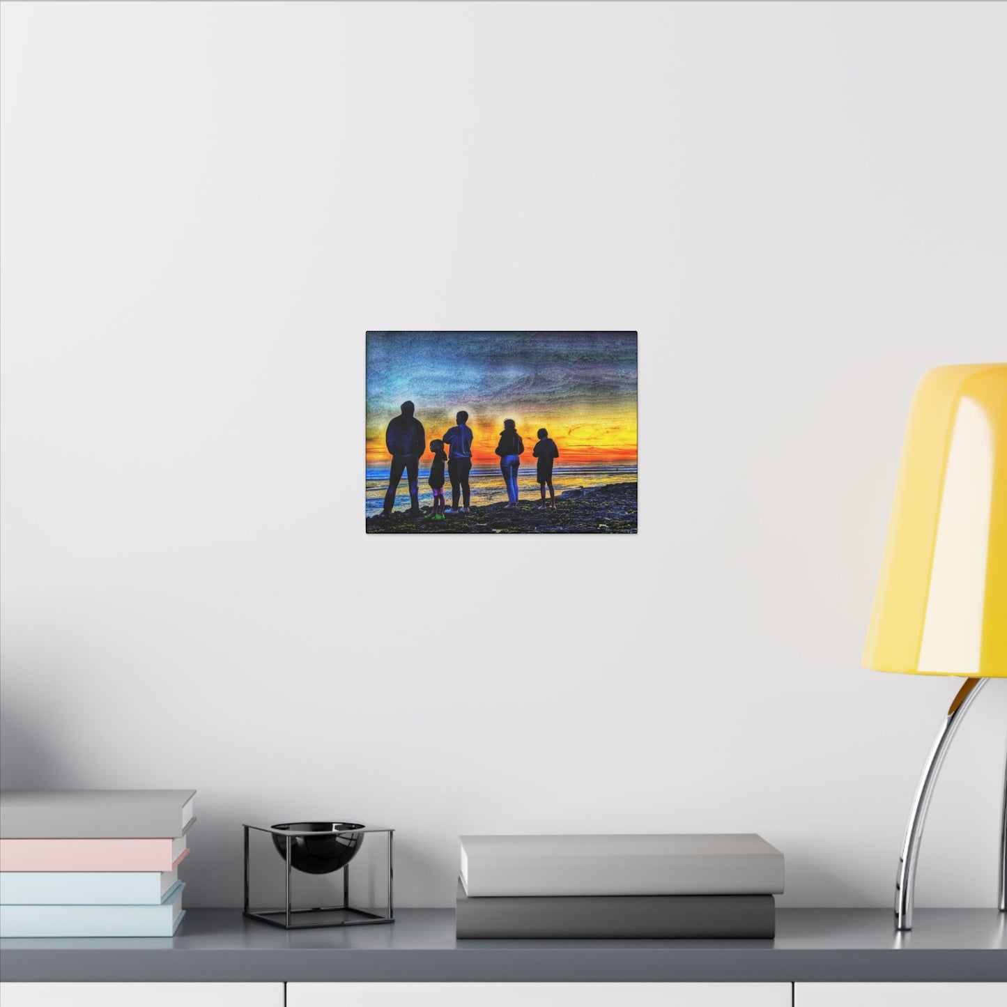 Swamis Vibe Encinitas California JSE Photograph #131 Swamis Low Tide Tourists Sunset Family Silhouette Canvas Wall Art, Stretched Canvas, Home Decor for Living Room, Gift for Parents, Family Portrait, Nature Art