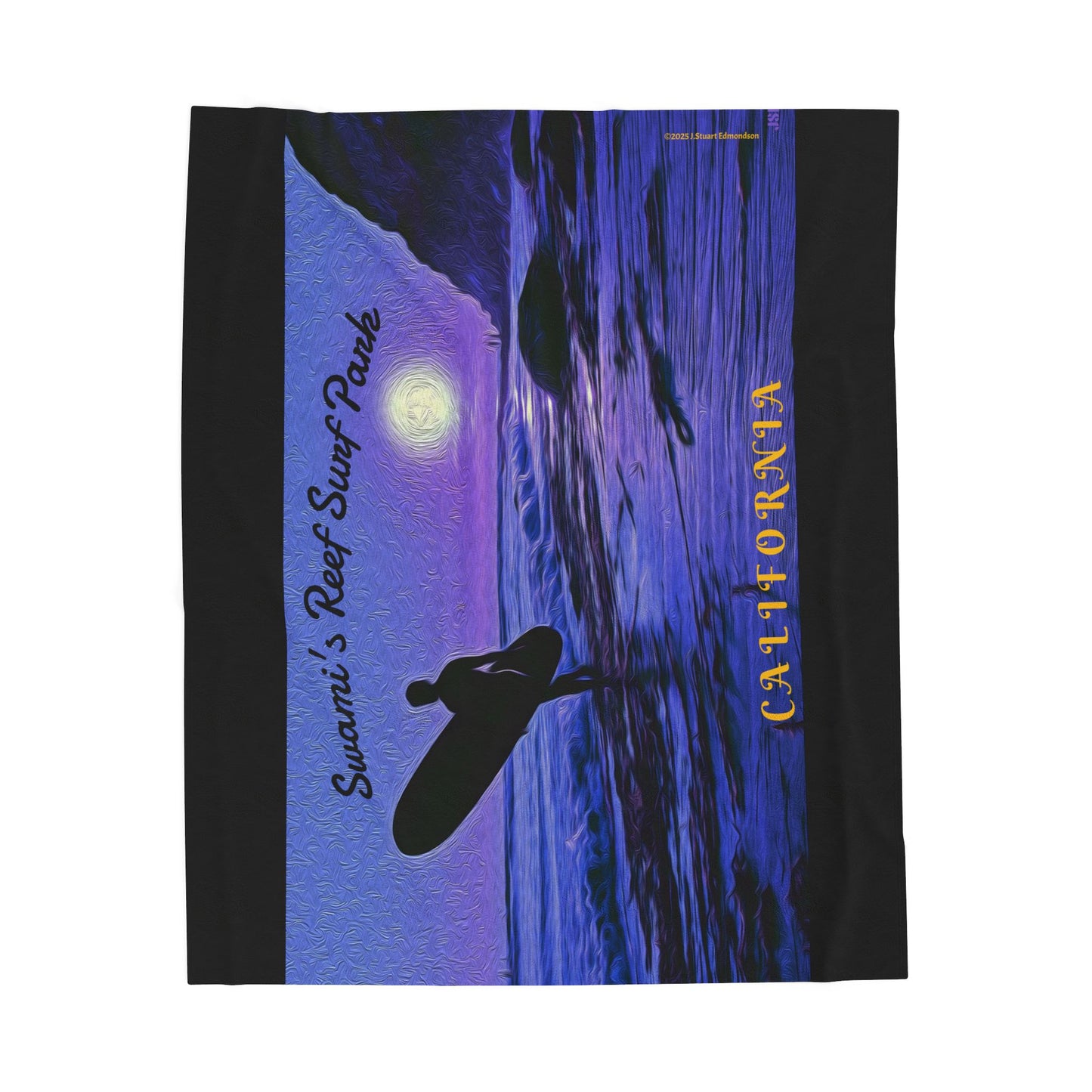 Swamis Vibe Encinitas California JSE Designs  Purple Moon Surfer Blanket #4 Surf Waves Velveteen Plush Blanket, Cozy Throw Blanket, Beach Decor, Gift for Surfers, Home Essentials, Outdoor Blanket