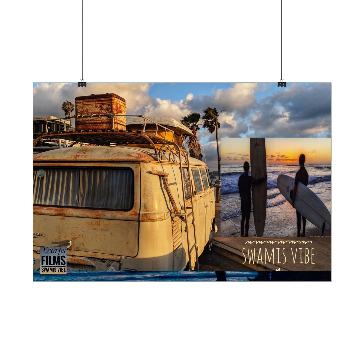 Surf Sunset Poster – Swamis Vibe Vintage Surfer Van Beach Wall Art 20x30 Poster
