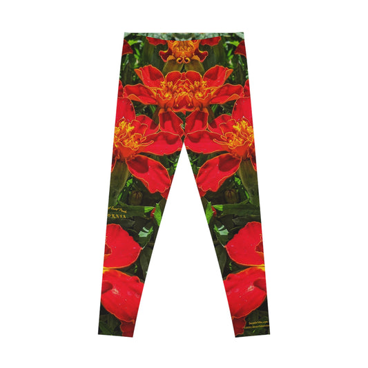 Swamis Vibe Encinitas California JSE Designs Surfer Sunset Leggings #5. Red Vibrant Floral Stretchy Leggings, Custom Workout Pants, Yoga Style Leggings, Gift for Her, Spring Fashion Bottoms