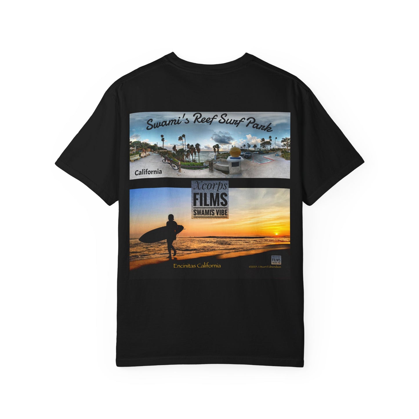 Swamis Vibe Xcorps Films Encinitas California JSE Designs #1241 Swamis Reef Surf Park Unisex T Panorama  Surf-Inspired Unisex T-Shirt, Beach Wear, Vacation Souvenir, Summer Gift, Ocean Lover's Apparel, Surfing Memories Shirt