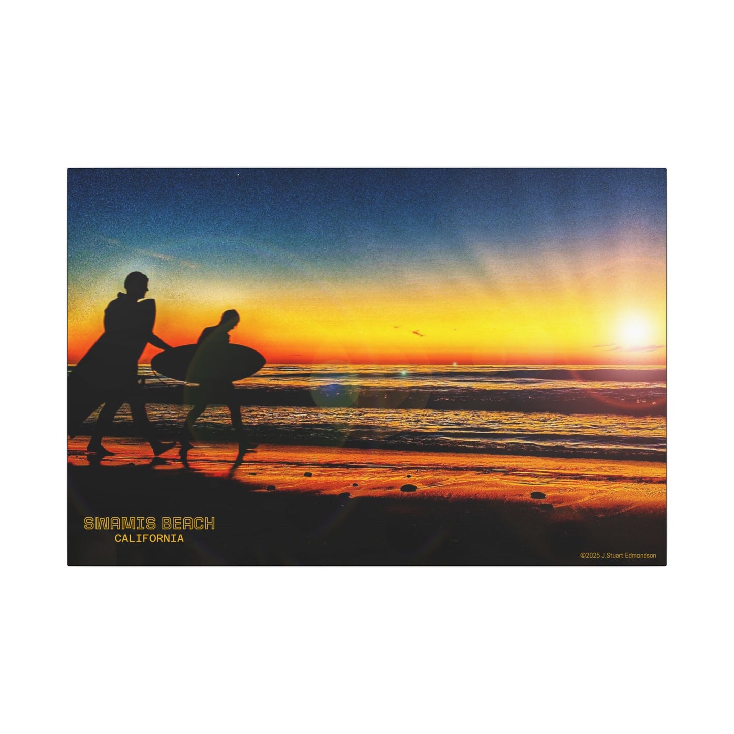 Swamis Vibe Encinitas California JSE Photograph #115 Spirited Swamis Surfers Sunset Sunset Surfing Matte Canvas Print, Surfer Wall Art, Beach Home Decor, Gift for Surf Lovers, Coastal Living, Ocean Art
