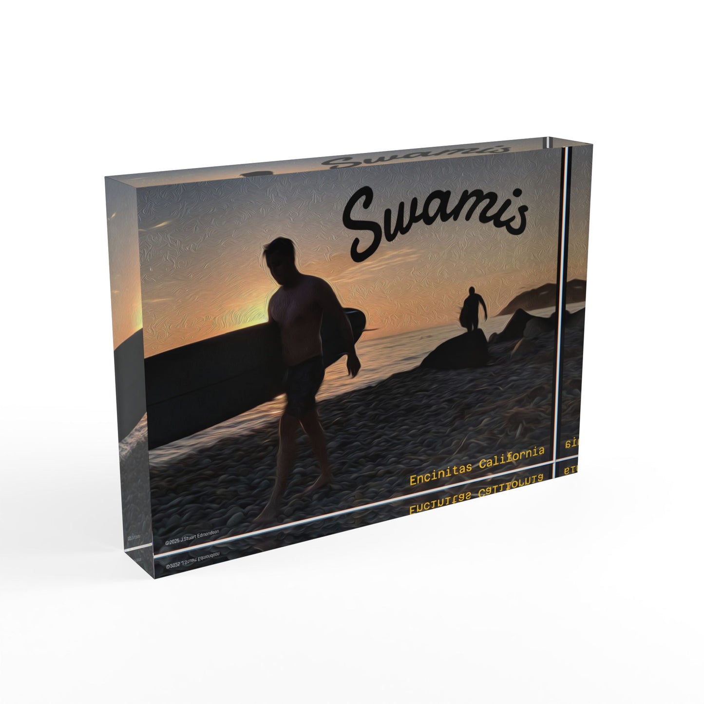   Swamis Vibe Surf and Sunsets Encinitas California Sunset Surfers Solid Acrylic Surfer Photo Block Coastal Decor, Surfing Gift, Wall Art, Home Accent, Beach Lover's Keepsake