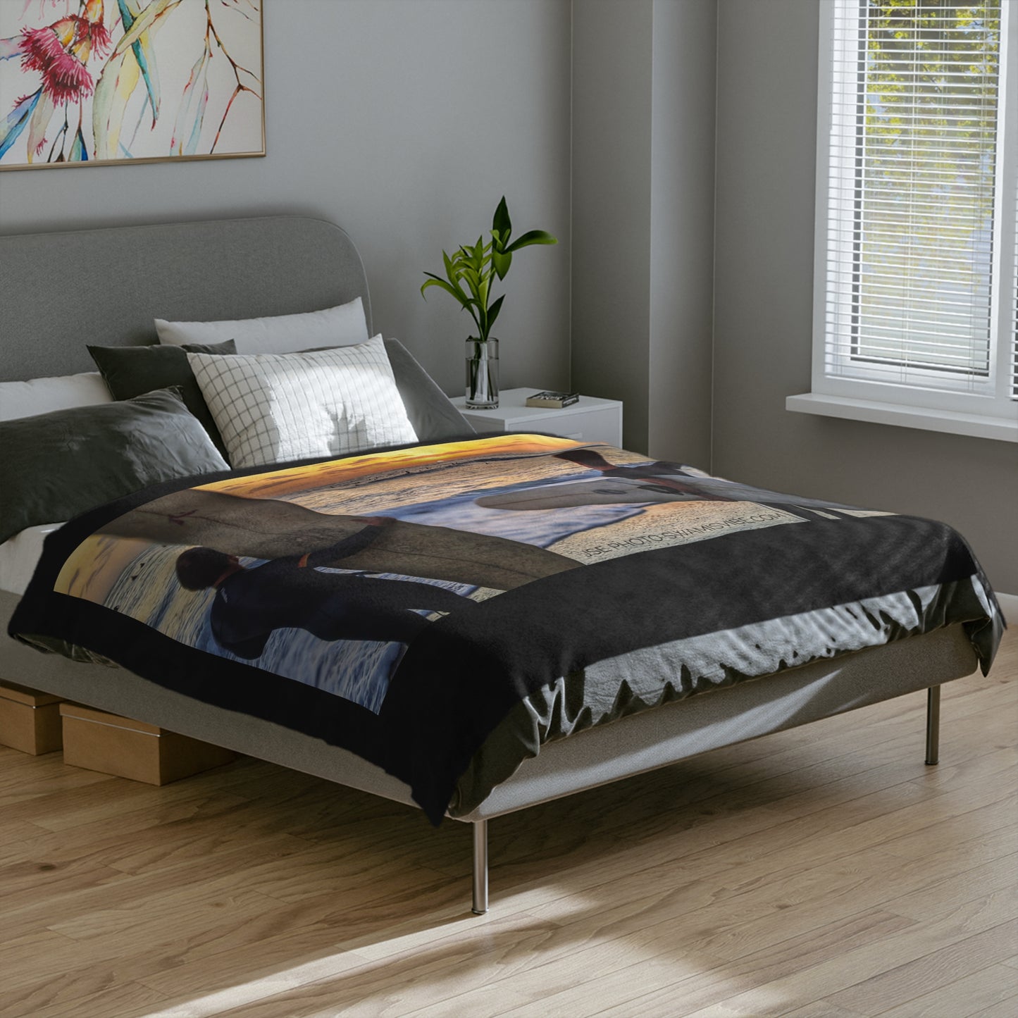 Swamis Vibe Encinitas California JSE Designs Surfer Sunset Blanket #1. Microfiber Blanket - Swamis Vibe Surfing Beach Design