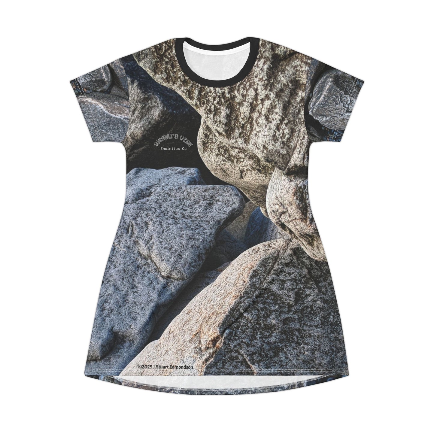 Swamis Vibe Stone T-Shirt Beach Dress #8. Swamis Melted Rocks Artistic Nature T-Shirt Dress Nature-Inspired T-Shirt Dress, Rock Pattern Casual Dress, Summer Outfit, Beach Cover-Up, Eco-Friendly Apparel