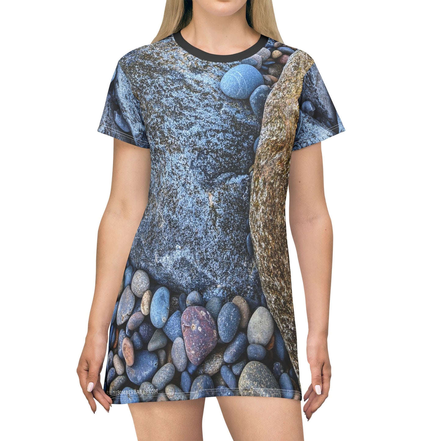Swamis Vibe Stone T-Shirt Beach Dress #1. Nature-Inspired T-Shirt Dress for Relaxed Vibes, Perfect for Casual Outings, Summer Events, Beach Days, Eco-Friendly Fashion