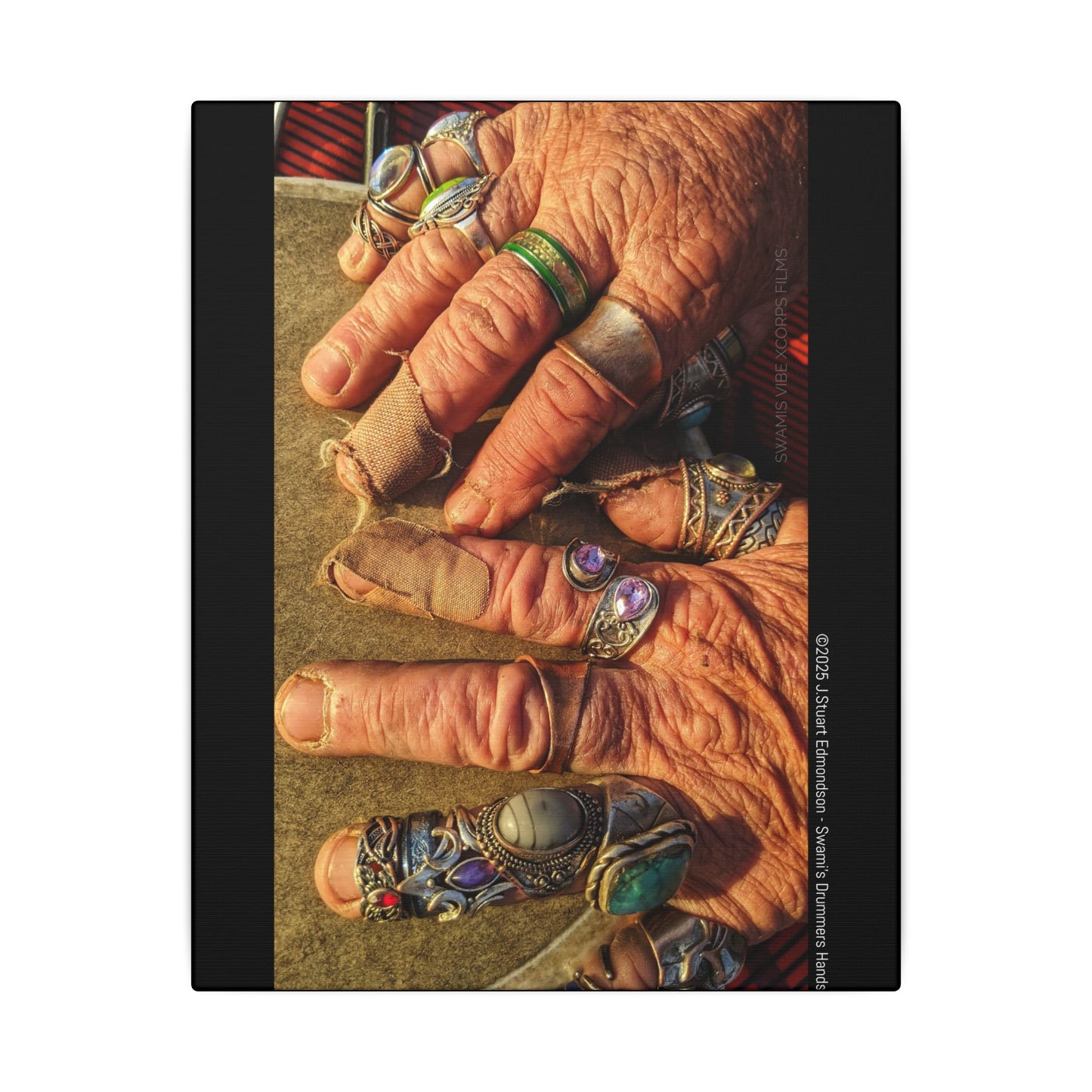 Swamis Vibe Encinitas California JSE Photograph #1253 Swamis Drummer Hands Artistic Canvas Wall Art, Bohemian Home Decor, Unique Gift for Art Lovers, Vibrant Pop Culture Design, Studio Display