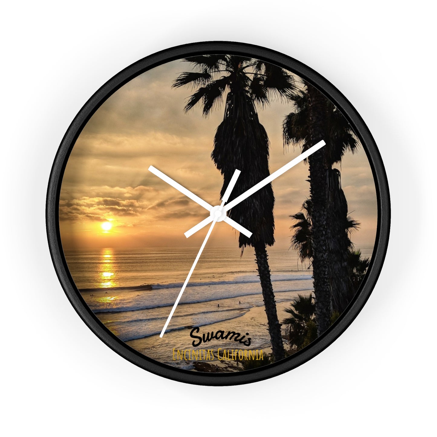 Swamis Vibe Encinitas California JSE Designs Swamis Surfing Sunset Wall Clock #2. Palm Trees Wall Clock, Coastal Decor, Home Wall Art, Beach Vibes, Unique Gift for Beach Lovers