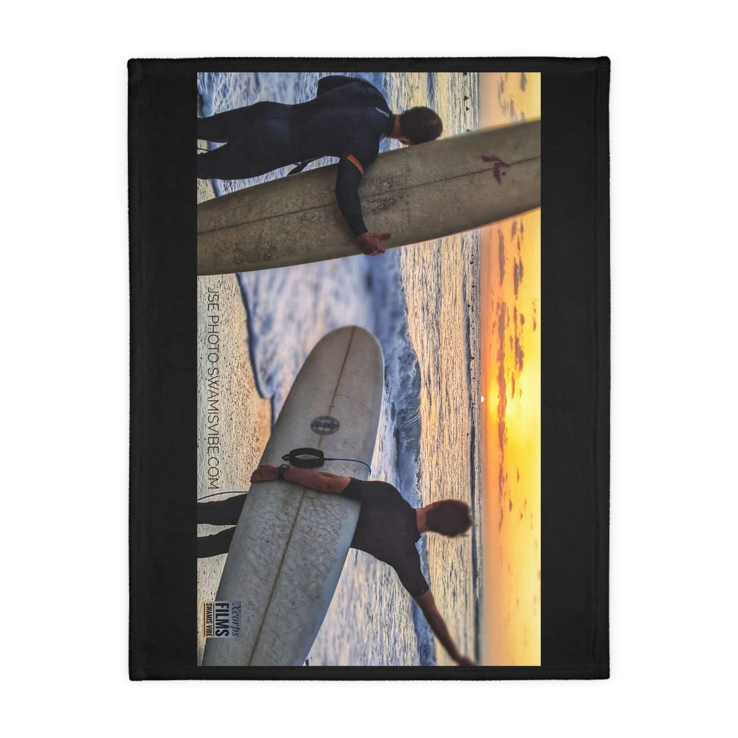 Swamis Vibe Encinitas California JSE Designs Surfer Sunset Blanket #2. Velveteen Microfiber Blanket - Swamis Vibe Surfer Sunset Beach California Two-sided Print