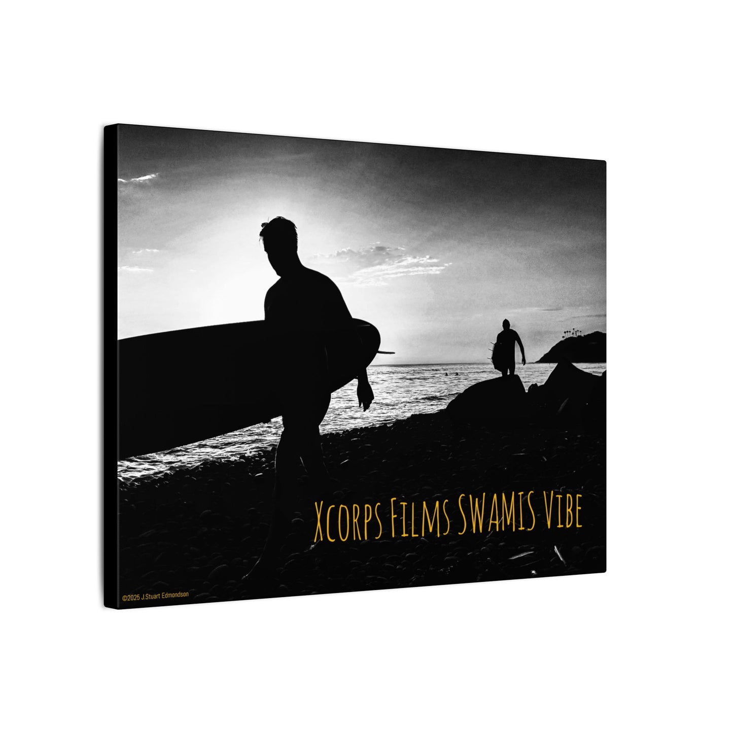 Swamis Vibe Encinitas California JSE Photograph #1029 Swamis Surfers Silhouettes Surfing Art Print, Black-and-White Canvas Wall Decor, Beach Vibe, Surf Culture Home Decoration, Gift for Surfers, Beach Lovers