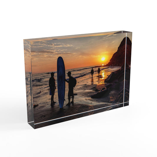 Swamis Vibe Surf and Sunsets Swamis Shoreline Silhouettes Beach Photo Block Art | Home Decor, Gift for Surfers, Photography Display, Coastal Vibes, Unique Wall Art