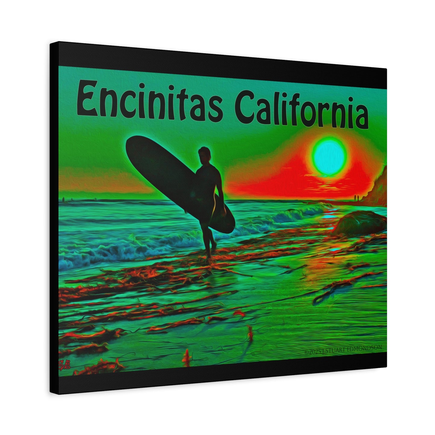 Encinitas California Surf Canvas Art | Coastal Wall Decor, Beach House Gift, Seaside Home Decor, California Art, Surfer Print