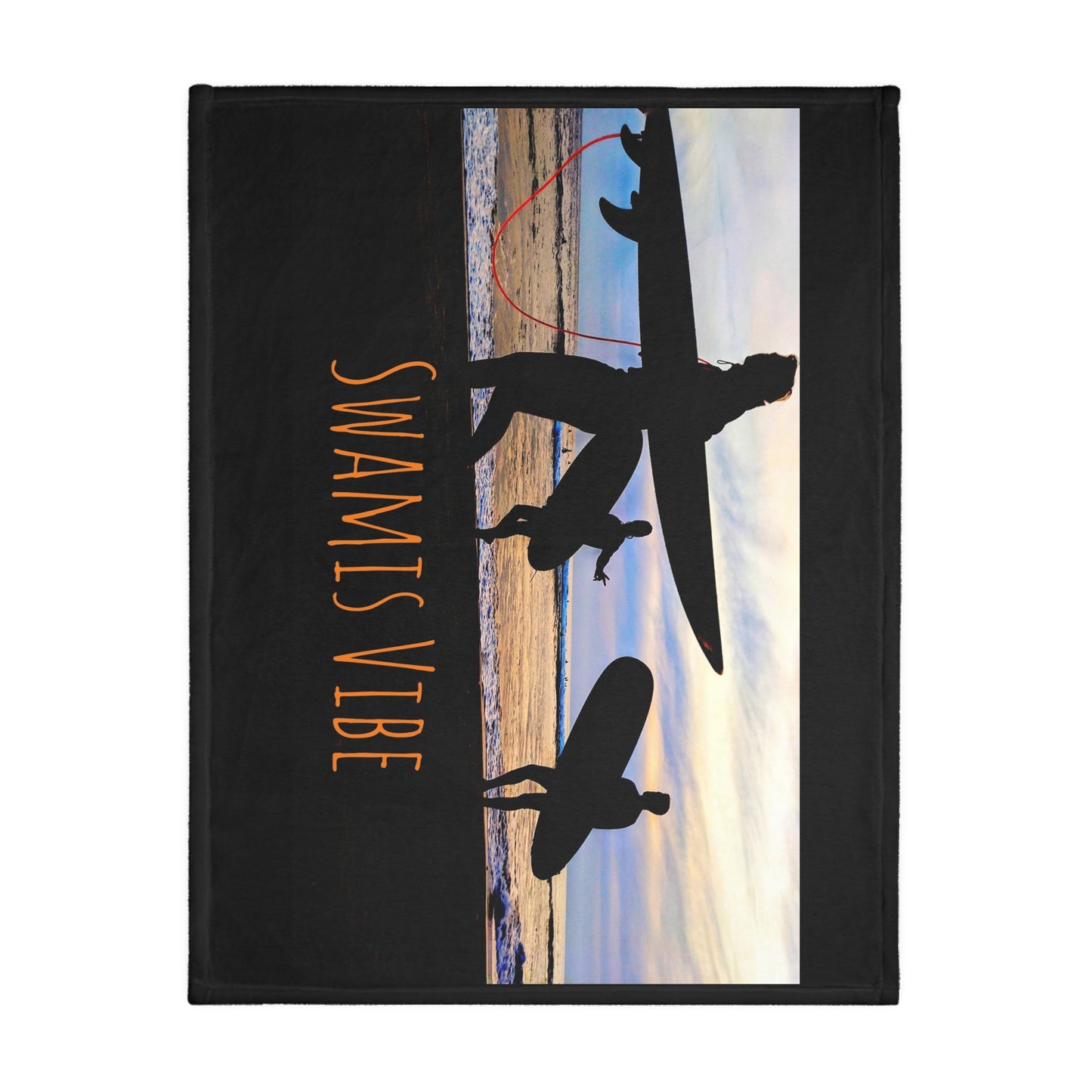 Swamis Vibe Encinitas California JSE Designs Surfer Sunset Blanket #2. Velveteen Microfiber Blanket - Swamis Vibe Surfer Sunset Beach California Two-sided Print