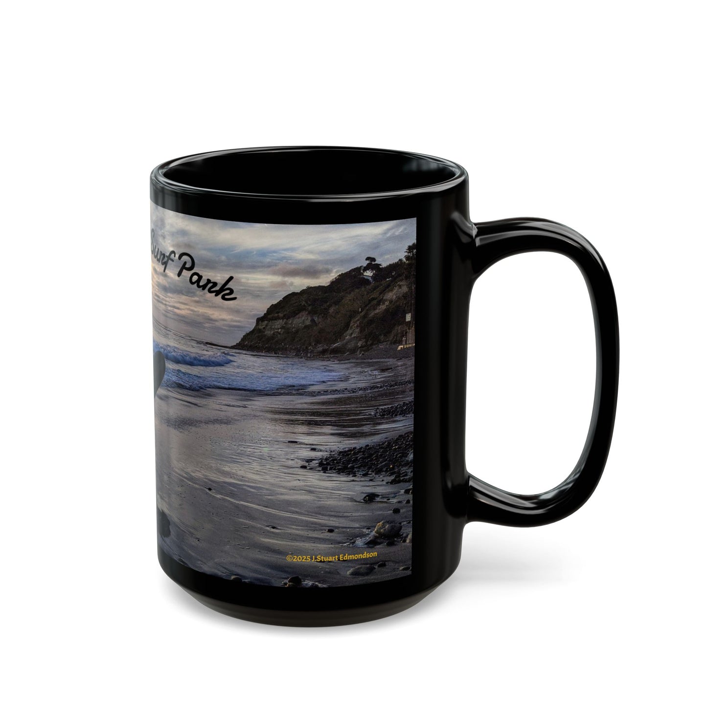 Swamis Vibe Encinitas California JSE Designs #8 Swamis Sunset Surf Couple Ceramic Mug Surf Park Black Mug | Ocean Sunset Coffee Cup, Beach Lover Gift, Surfing Theme Mug, Unique Drinkware for Home or Office