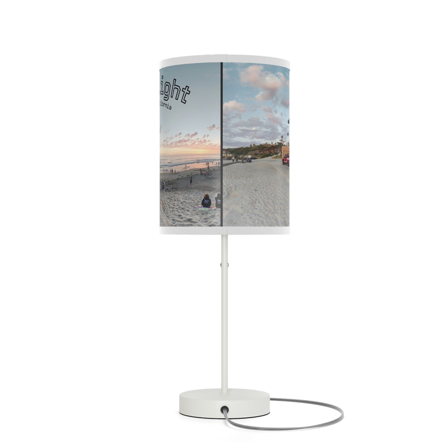 Swamis Vibe MoonLight Beach Table Desk Lamp #402 Featuring Panorama Moonlight Beach Lifeguard Station Sunset