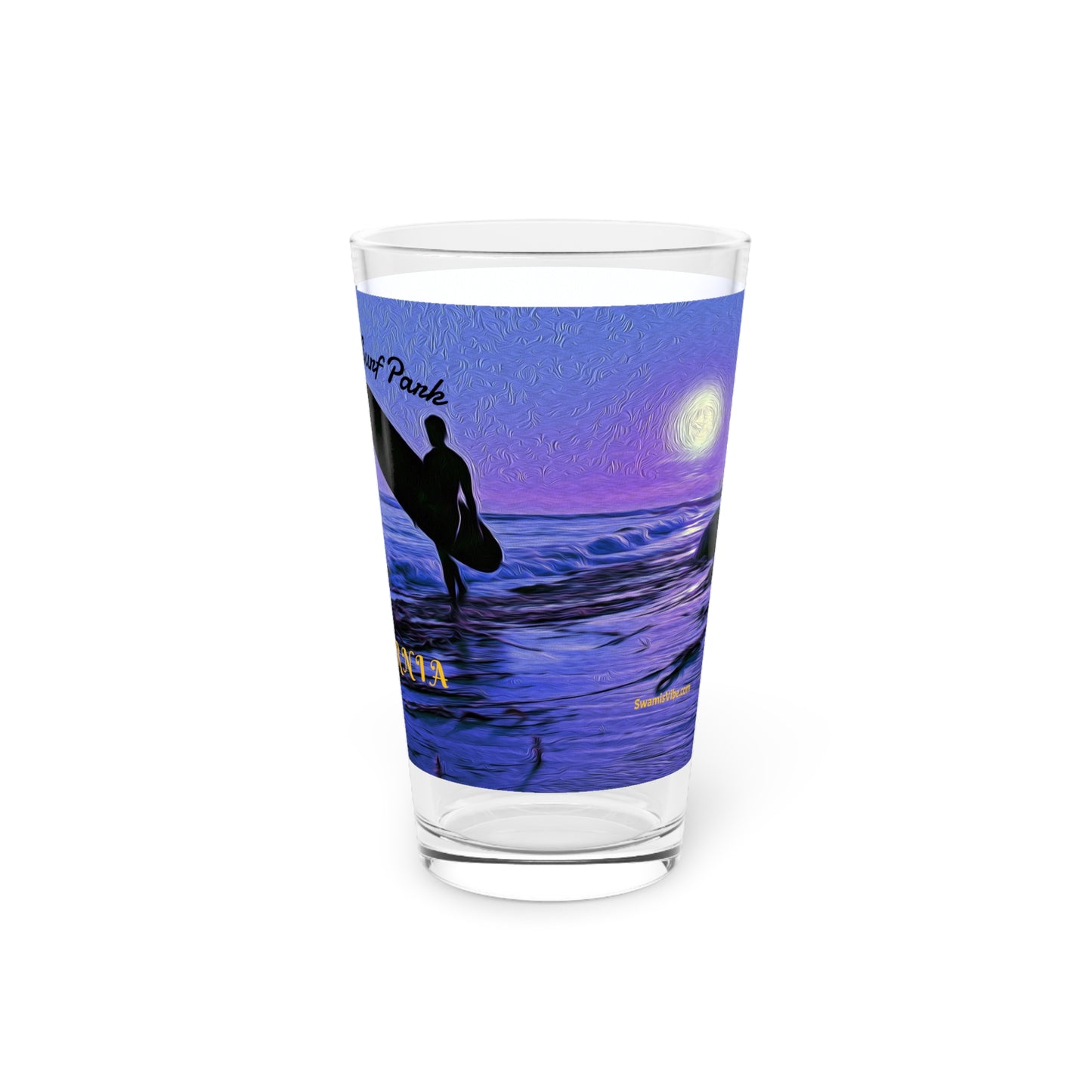 Swamis Vibe Encinitas California JSE Designs  Purple Moon Surfer 16oz Drinking Glass #1.