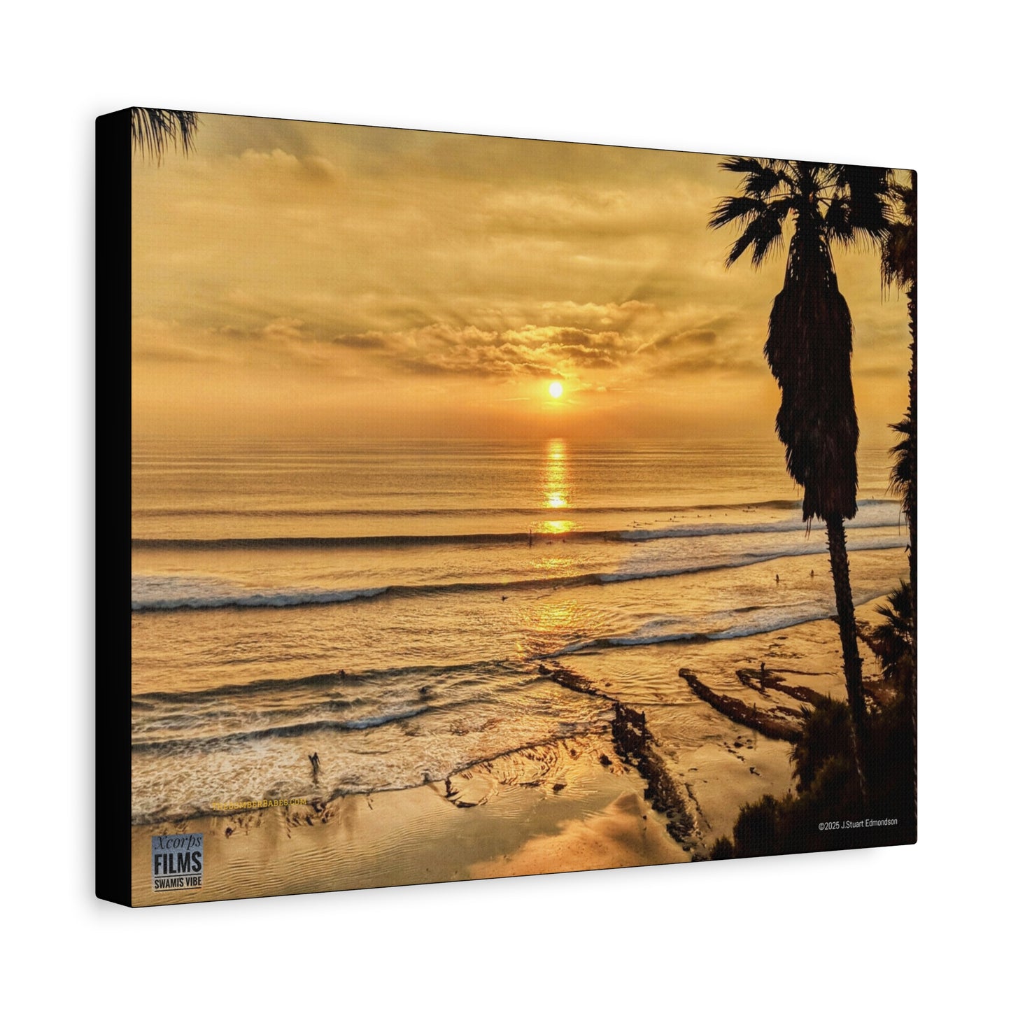 Swamis Vibe Encinitas California JSE Photograph #339 Swamis Sunset Gold Stretched Canvas Art, Sunset Beach Decor, Coastal Wall Art, Ocean Landscape Print, Tropical Home Decoration, Beach Lover Gift