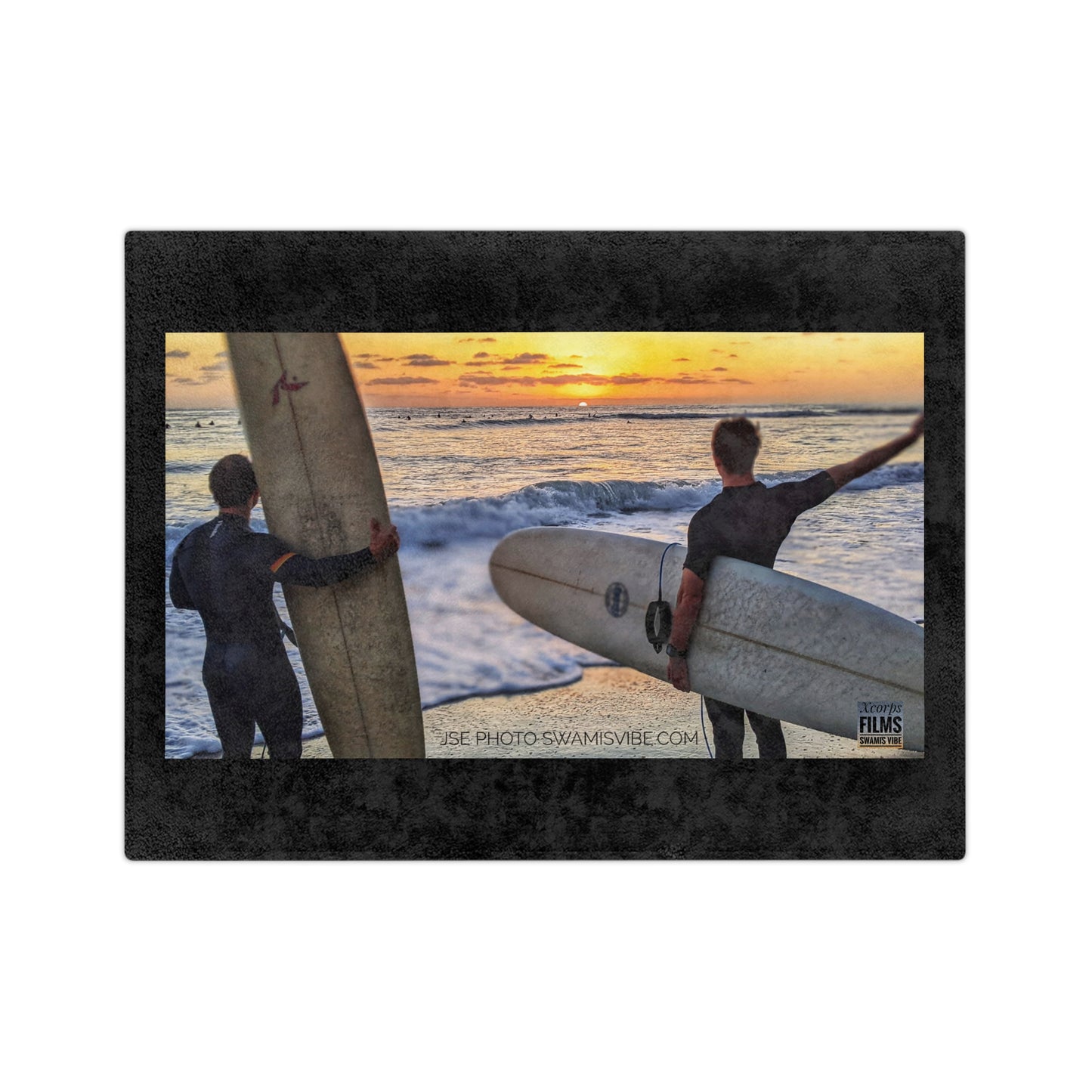 Swamis Vibe Encinitas California JSE Designs Surfer Sunset Blanket #1. Microfiber Blanket - Swamis Vibe Surfing Beach Design