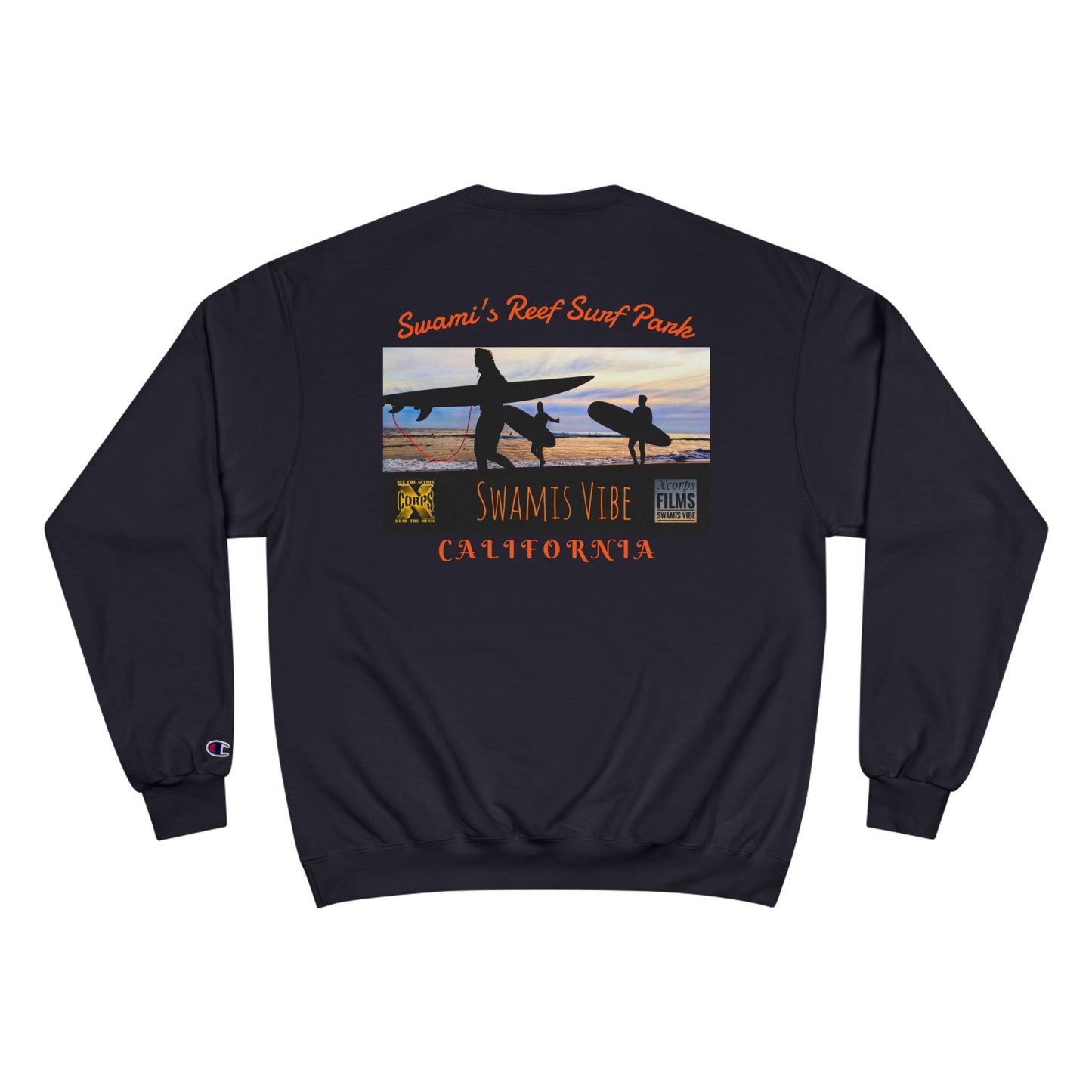 Swamis Vibe Encinitas California JSE Designs #1. Custom Designed Swamis Surf Park Crewneck Unisex Sweatshirt