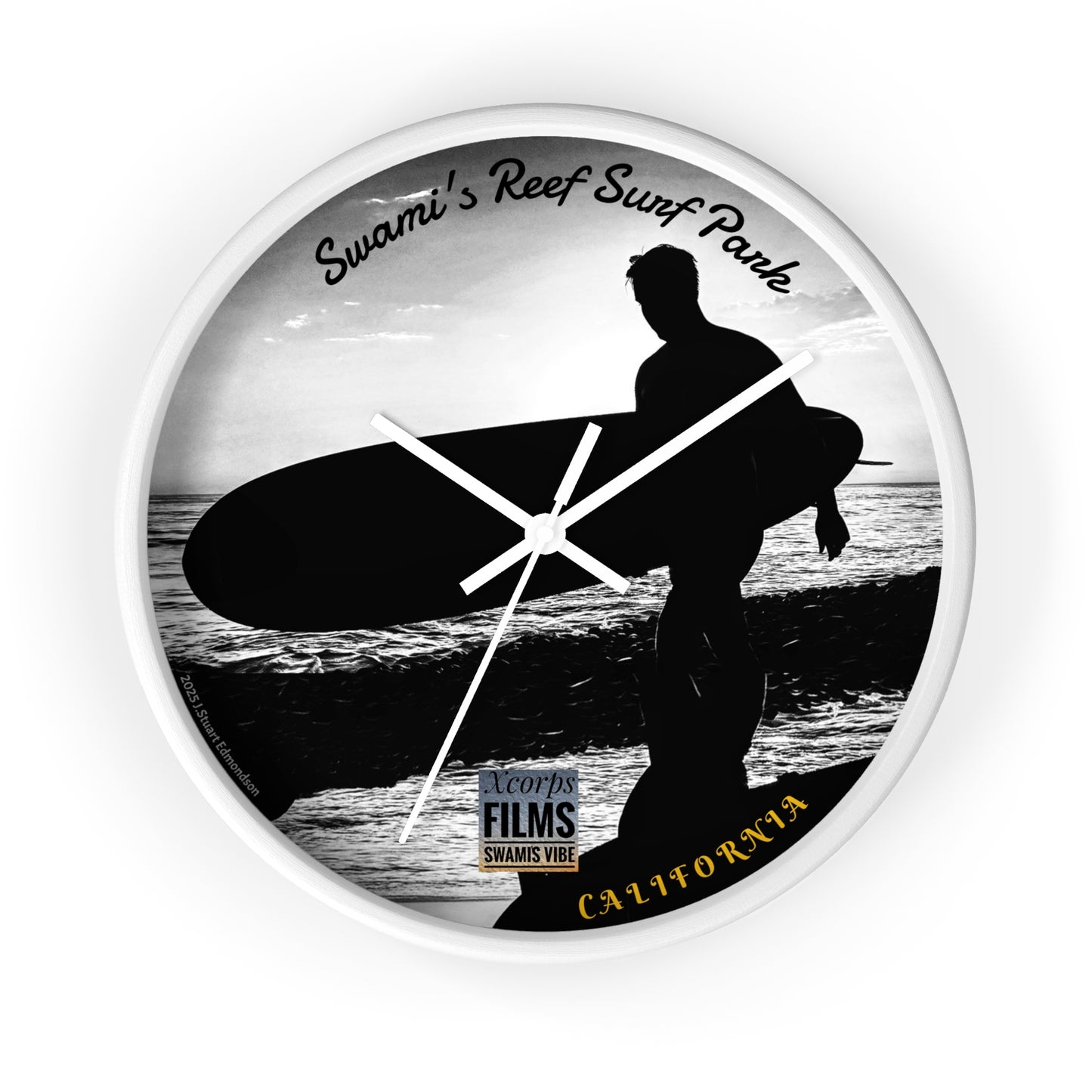 Swamis Vibe Encinitas California JSE Designs Swamis Surfer Silhouette Wall Clock #4. Surf-Inspired Wall Clock, Coastal Decor, Beach House Gift, Surfer's Home Accent, California Vibes, Unique Timepiece