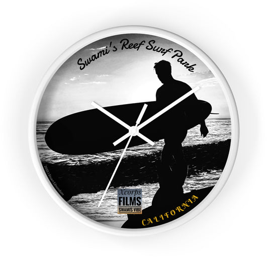 Swamis Vibe Encinitas California JSE Designs Swamis Surfer Silhouette Wall Clock #4. Surf-Inspired Wall Clock, Coastal Decor, Beach House Gift, Surfer's Home Accent, California Vibes, Unique Timepiece