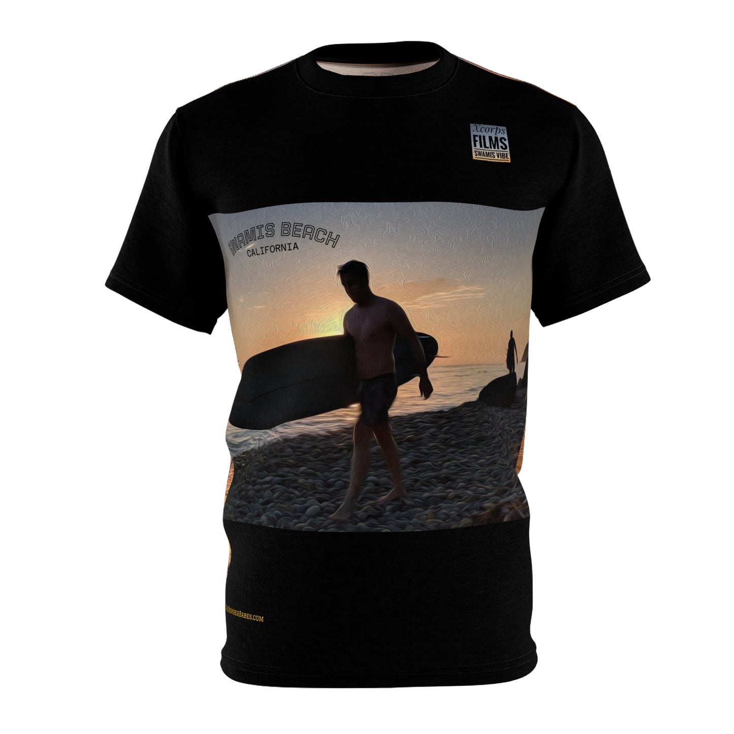 Swamis Vibe Encinitas California JSE Designs #4. Swamis Sunset Surfer Unisex T Tee, Gift for Surfers, Casual Summer Wear, Abstract Designs, Ocean Lover Shirt, Men’s & Women’s Apparel