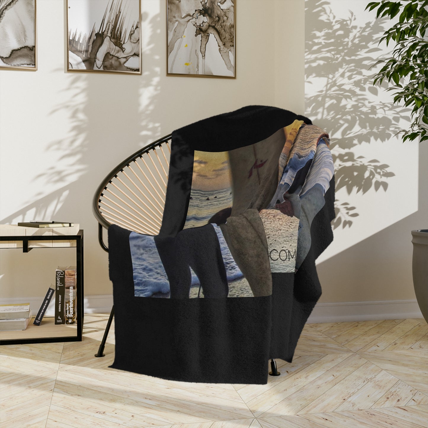 Swamis Vibe Encinitas California JSE Designs Surfer Sunset Blanket #1. Microfiber Blanket - Swamis Vibe Surfing Beach Design