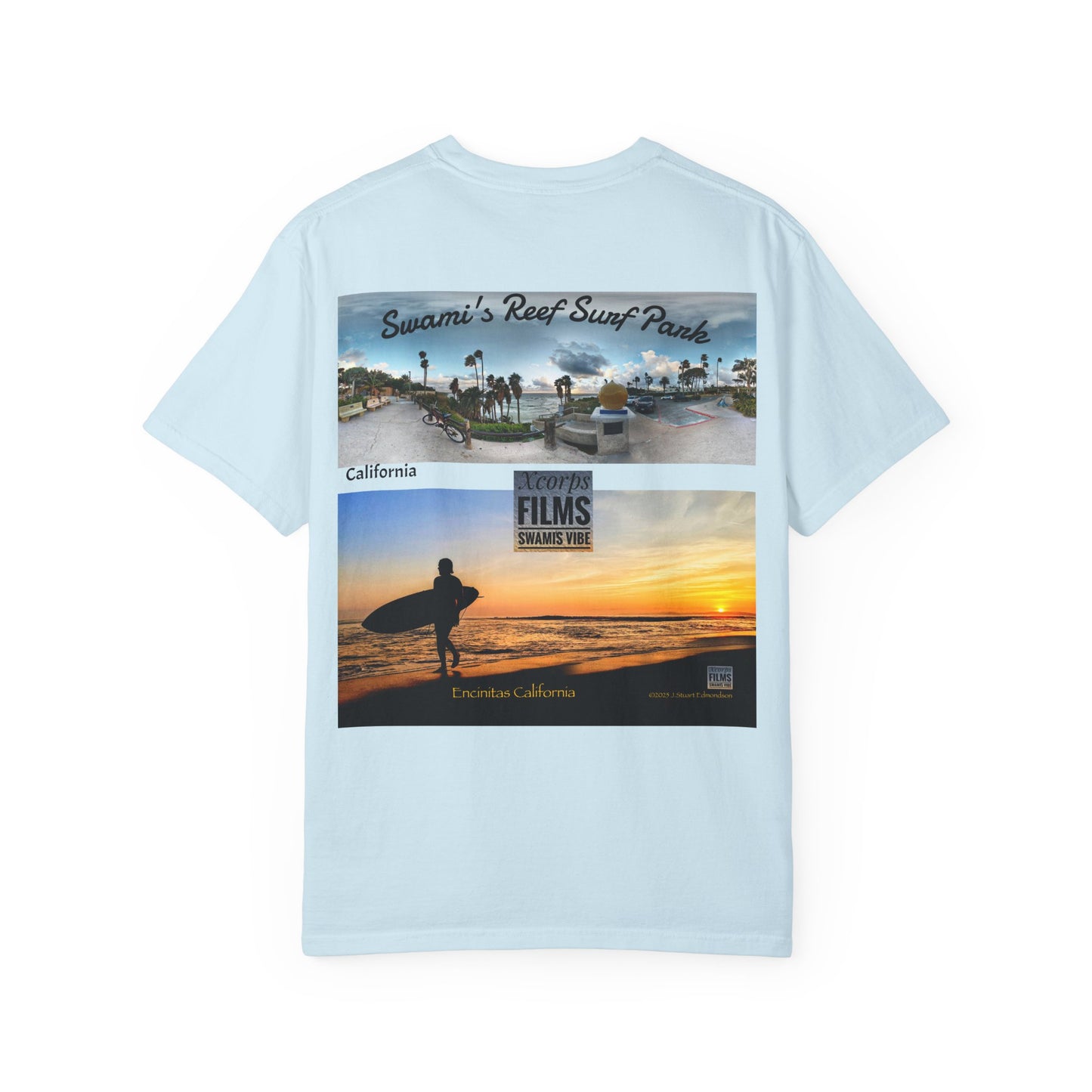 Swamis Vibe Xcorps Films Encinitas California JSE Designs #1241 Swamis Reef Surf Park Unisex T Panorama  Surf-Inspired Unisex T-Shirt, Beach Wear, Vacation Souvenir, Summer Gift, Ocean Lover's Apparel, Surfing Memories Shirt