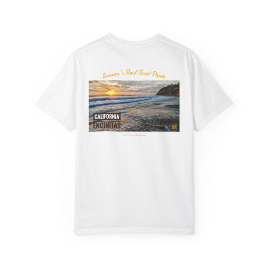 Swamis Vibe Encinitas California JSE Designs #1229 Swamis Vibe Film Unisex Sunset Surfer Tee Shirt California Sunset Garment-Dyed T-Shirt | Beach Vibes Tee | Unisex Summer Fashion | Gift for Travelers, Nature Lovers, Friends