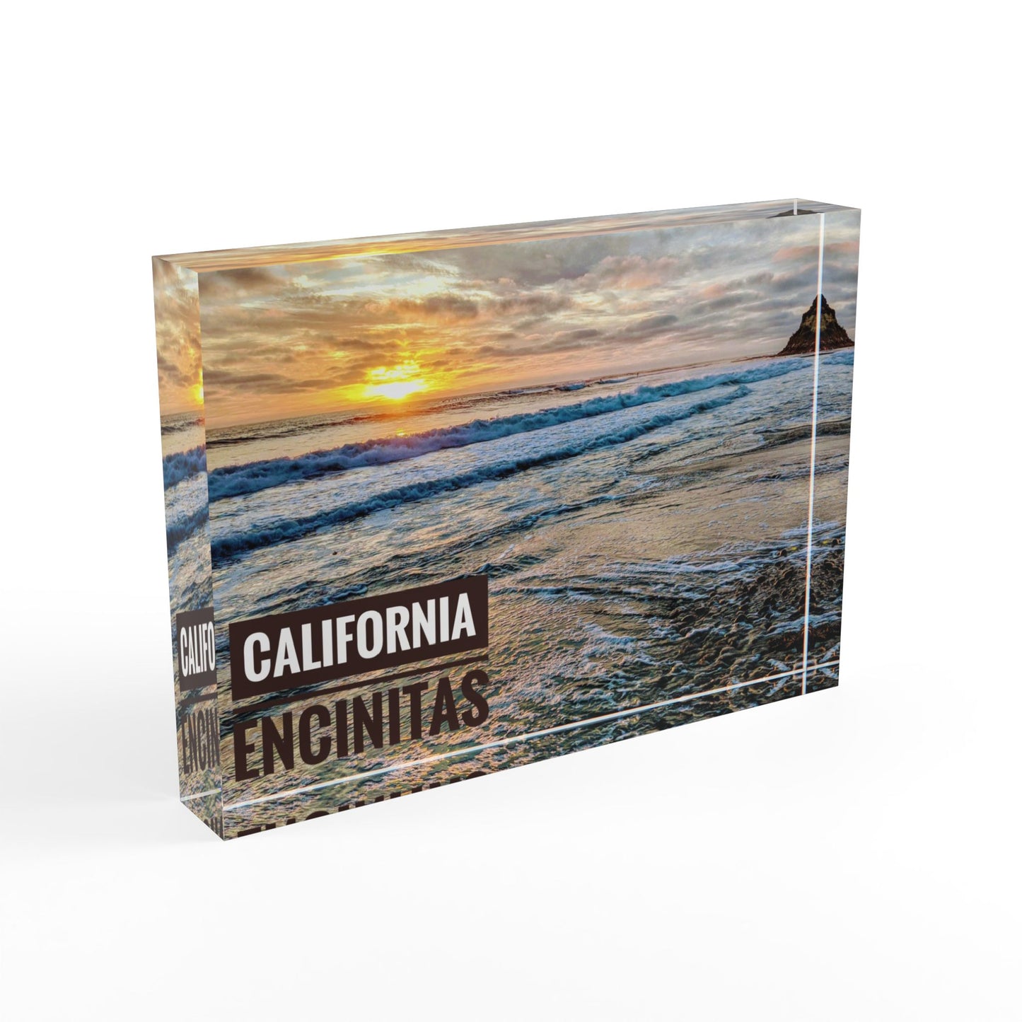 Swamis Vibe Surf and Sunsets Swamis Beach  Shore #1. California Encinitas Photo Block - Coastal Home Decor, Beach House Gift, Ocean Art, Personalized Keepsake, Sunset Photography