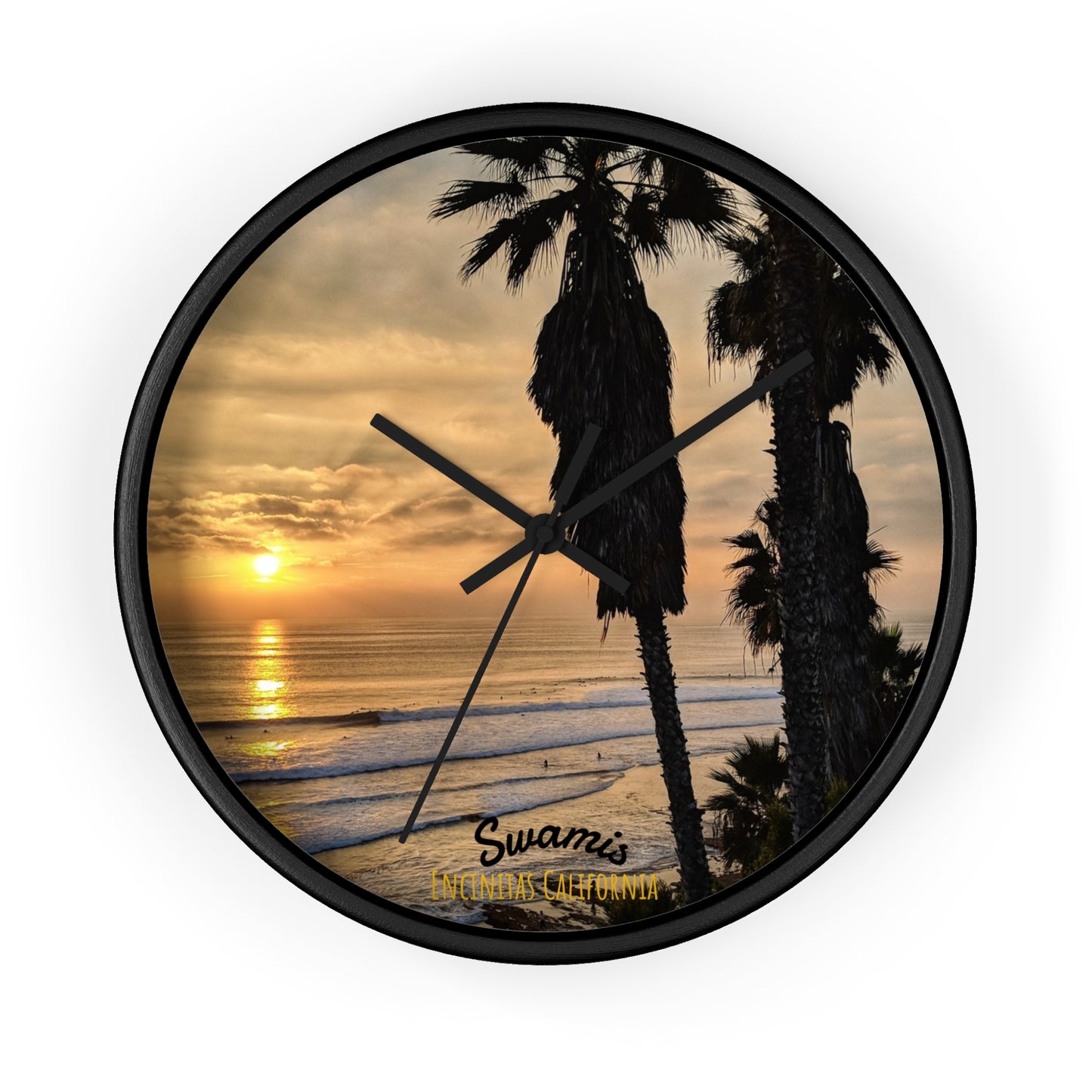 Swamis Vibe Encinitas California JSE Designs Swamis Surfing Sunset Wall Clock #2. Palm Trees Wall Clock, Coastal Decor, Home Wall Art, Beach Vibes, Unique Gift for Beach Lovers