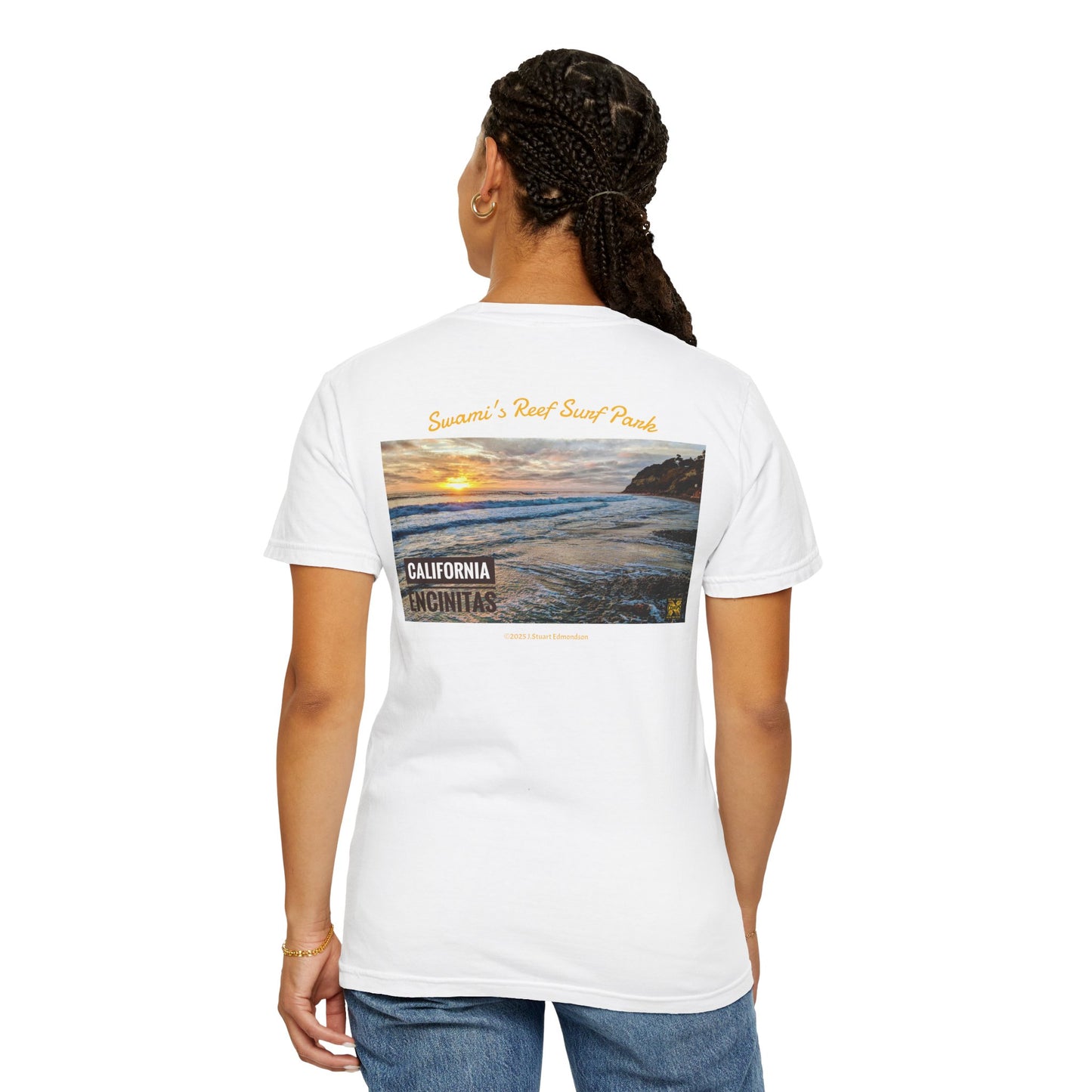 Swamis Vibe Encinitas California JSE Designs #1229 Swamis Vibe Film Unisex Sunset Surfer Tee Shirt California Sunset Garment-Dyed T-Shirt | Beach Vibes Tee | Unisex Summer Fashion | Gift for Travelers, Nature Lovers, Friends