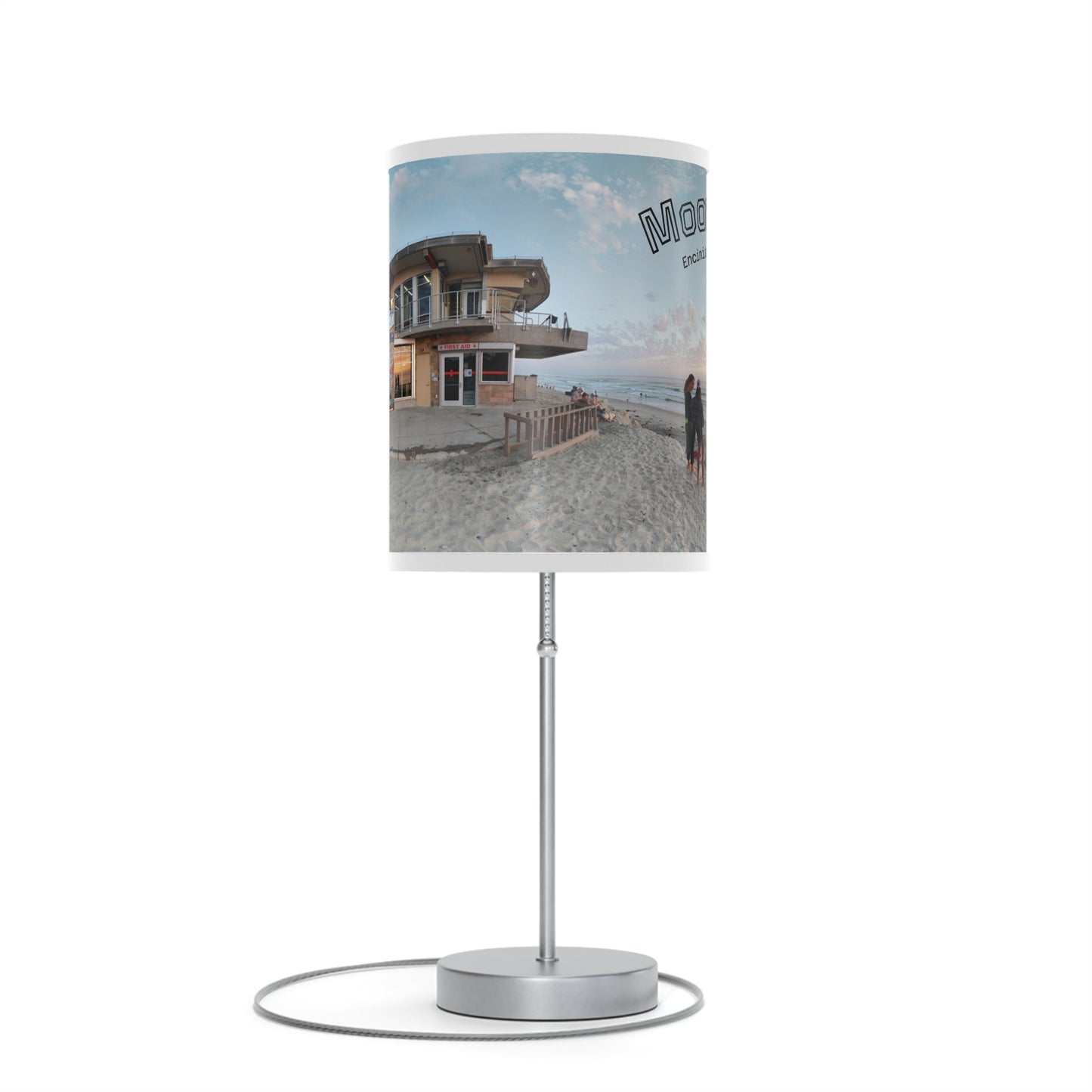 Swamis Vibe MoonLight Beach Table Desk Lamp #402 Featuring Panorama Moonlight Beach Lifeguard Station Sunset