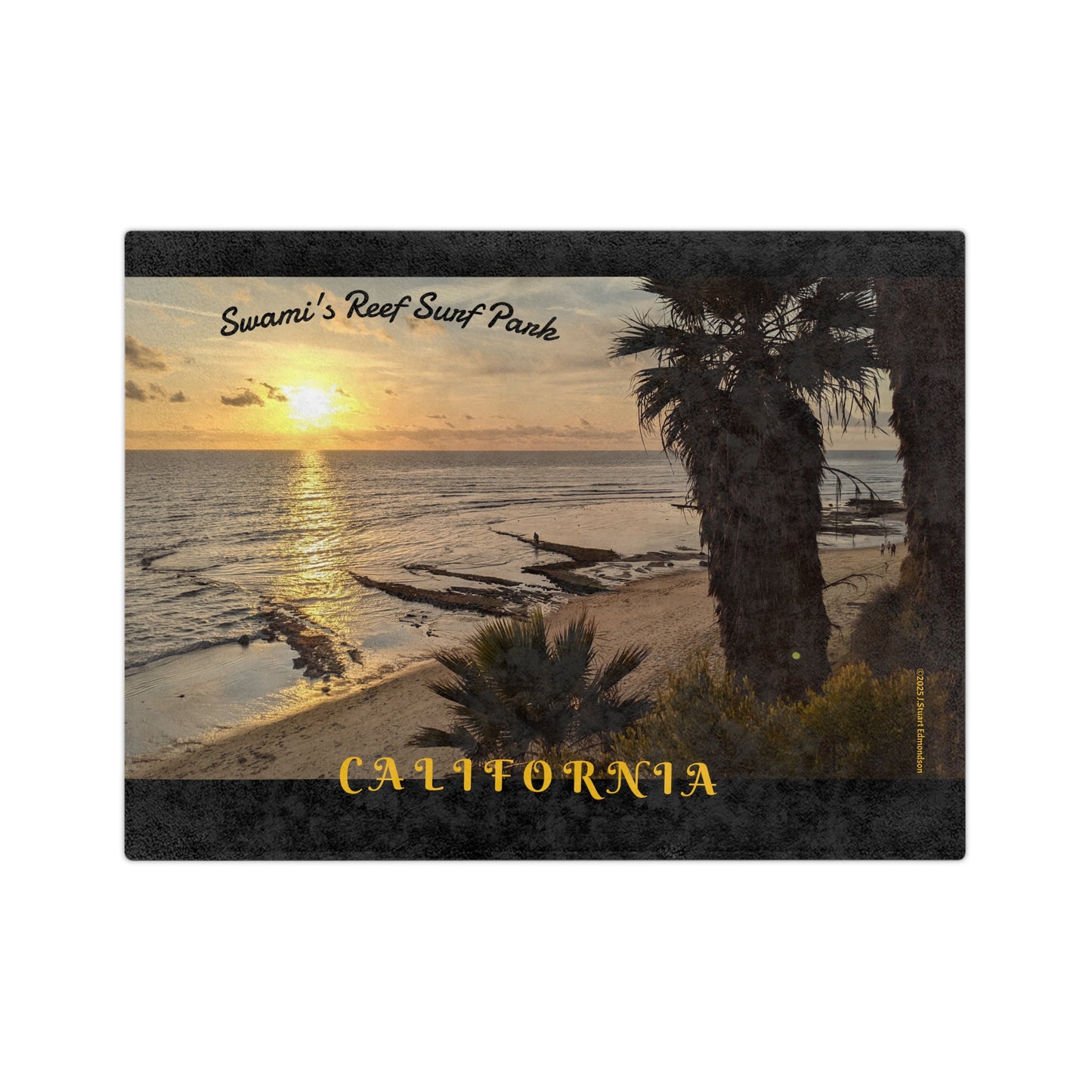 Swamis Vibe Encinitas California JSE Designs Surfer Sunset Blanket #3. Cozy Velveteen Blanket | Beach Sunset Decor, California Theme, Travel Souvenir, Gift for Surf Lovers, Home Comfort, Warm Throw