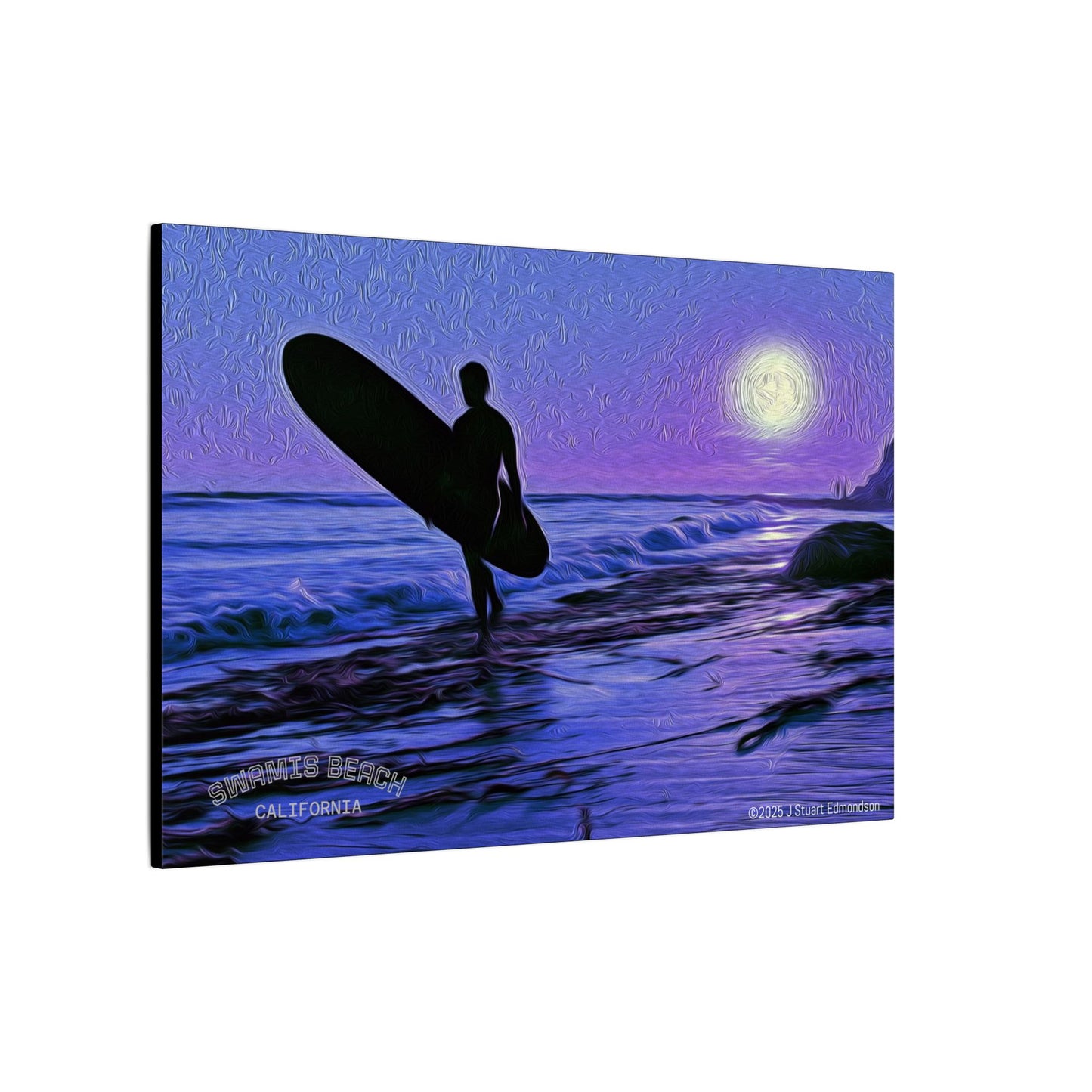 Swamis Vibe Encinitas California JSE Photograph #140 Purple Sunset Surfer Ocean Sunset Surfing Canvas, Beach Wall Art, Surf Decor, Coastal Home Decor, Beach House Wall Art, Perfect Gift for Surf Lovers